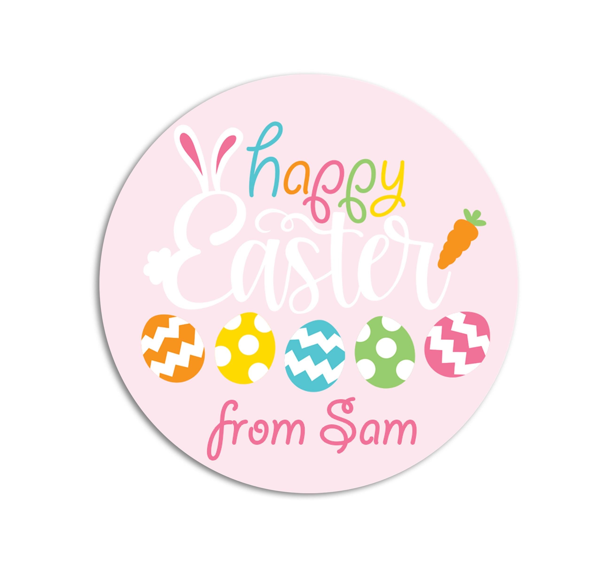 Easter Stickers, Pink Bunny Easter Eggs, Personalized Easter Stickers, Kids Easter Treat Bags, Easter Labels for Favors, Easter Classroom