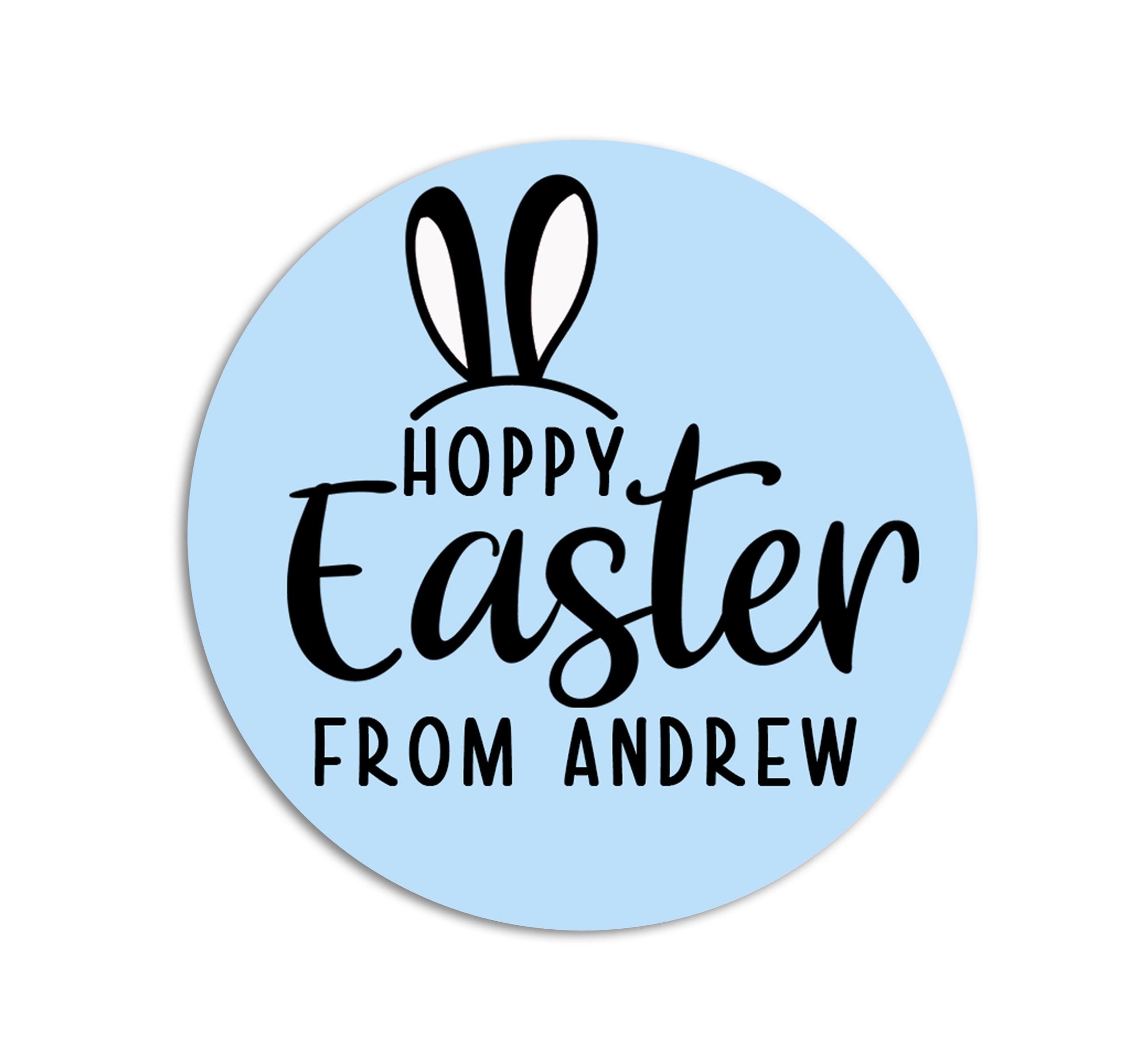Easter Stickers, HOPPY Easter Blue, Personalized Easter Stickers, Kids Easter Treat Bags, Easter Labels for Favors, Easter Classroom