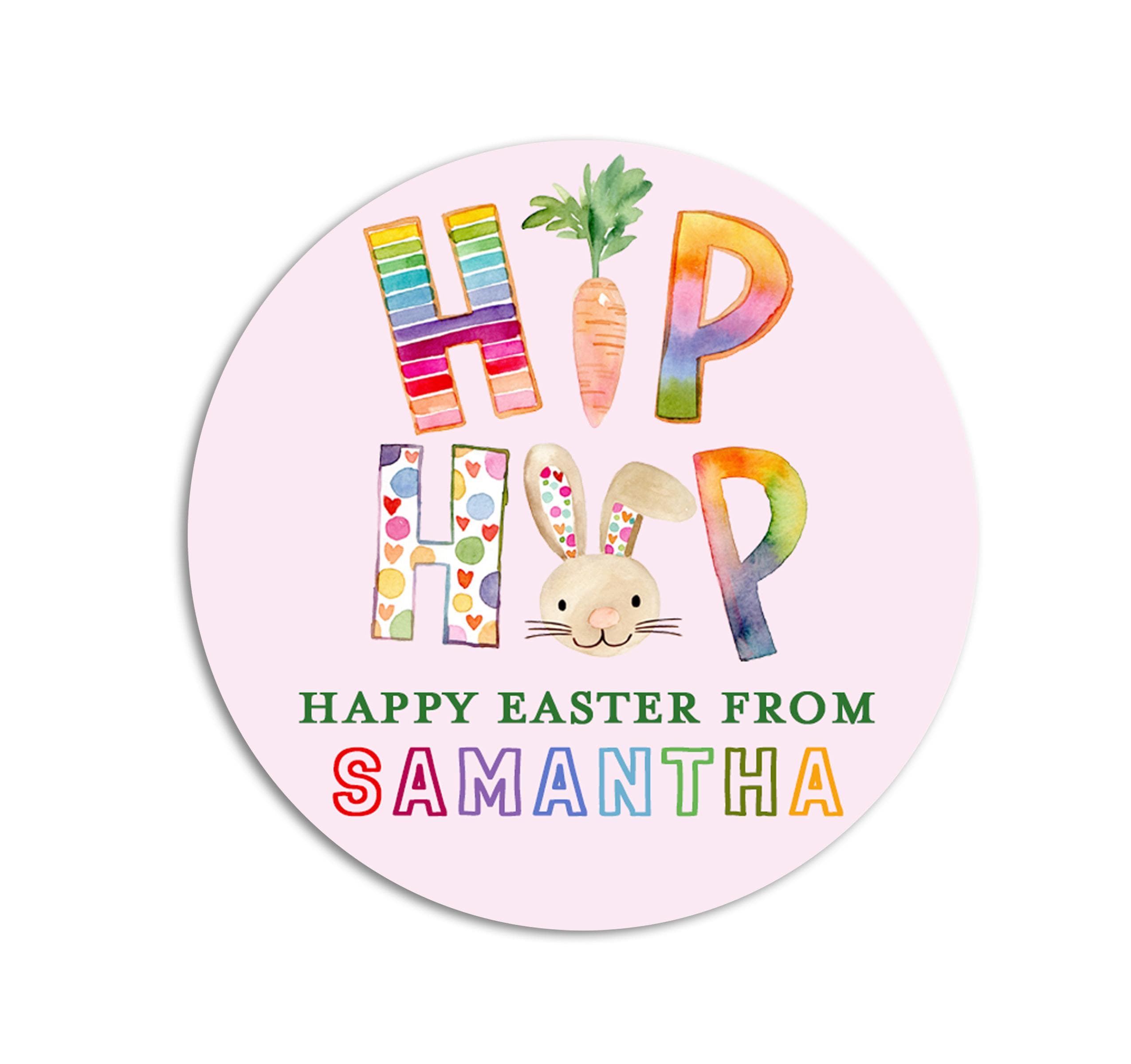Easter Stickers - Hip Hop Bunny Carrot Pink - Personalized Easter Stickers, Kids Easter Treat Bags, Easter Labels for Favors, Classroom