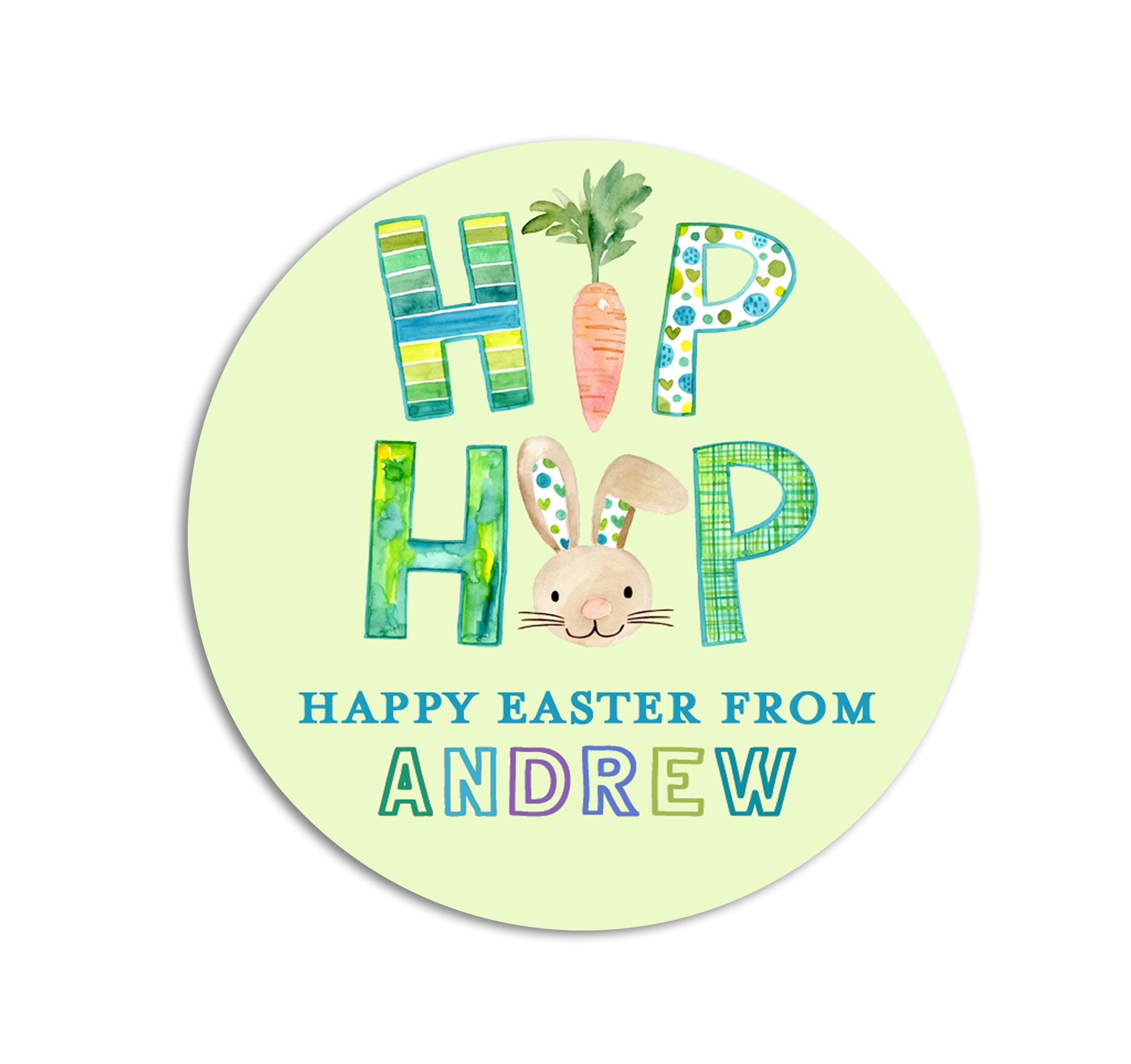 Easter Stickers - Hip Hop Bunny Carrot Green - Personalized Easter Stickers, Kids Easter Treat Bags, Easter Labels for Favors, Classroom