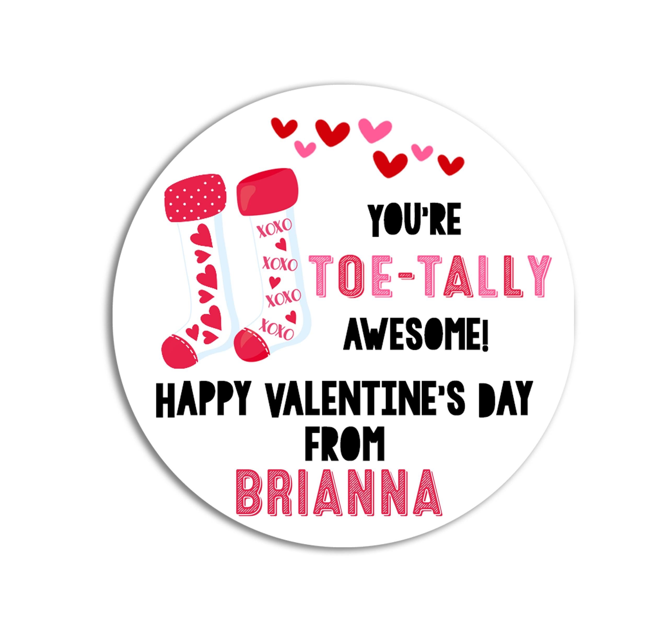 You Knock My Socks Off Valentines Day Stickers - Personalized Valentine Round Sticker Labels - Classroom Valentines for School