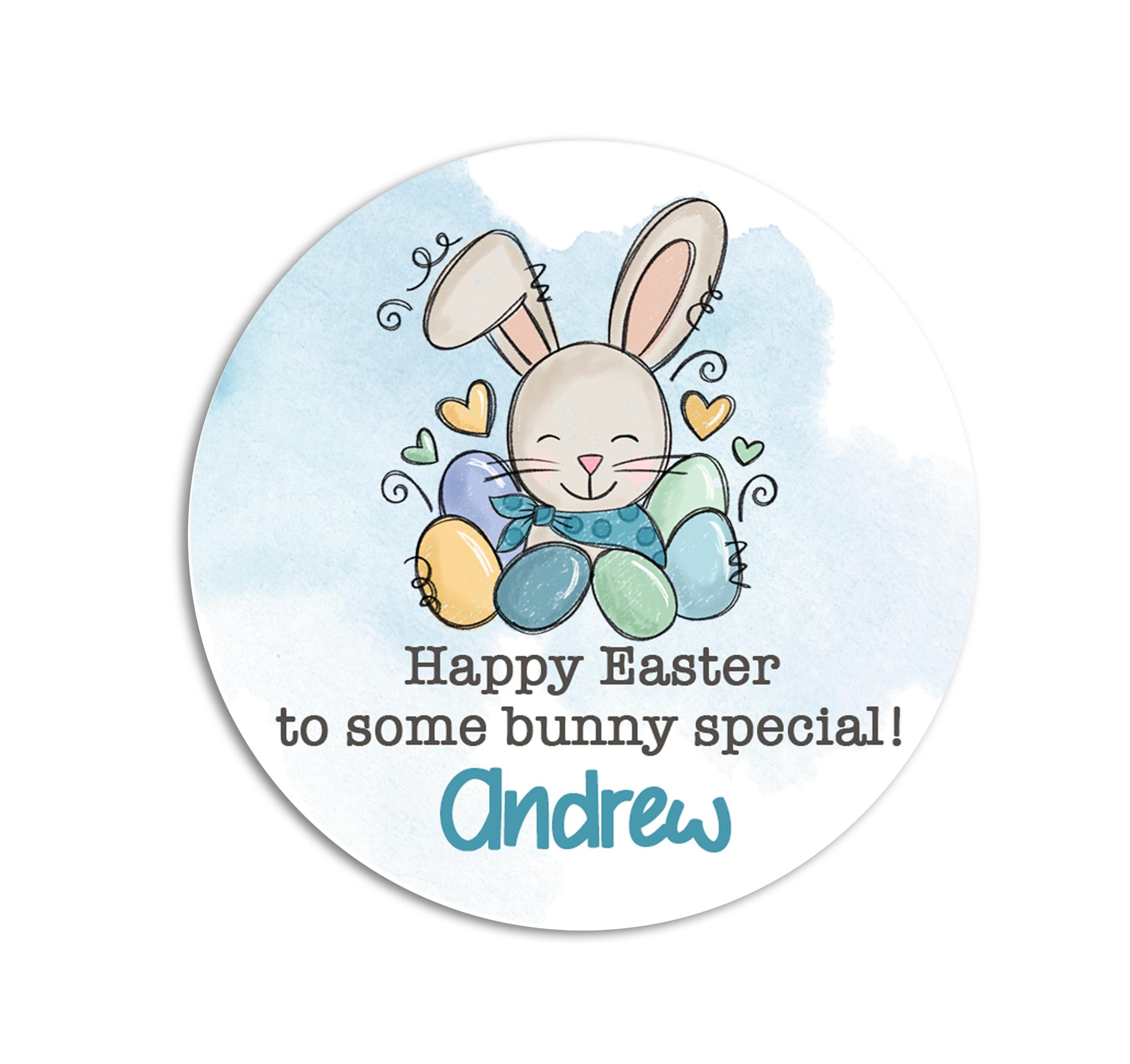 Easter Stickers - Some Bunny Special Blue Bunny - Personalized Easter Stickers, Kids Easter Treat Bags, Easter Labels for Favors, Classroom