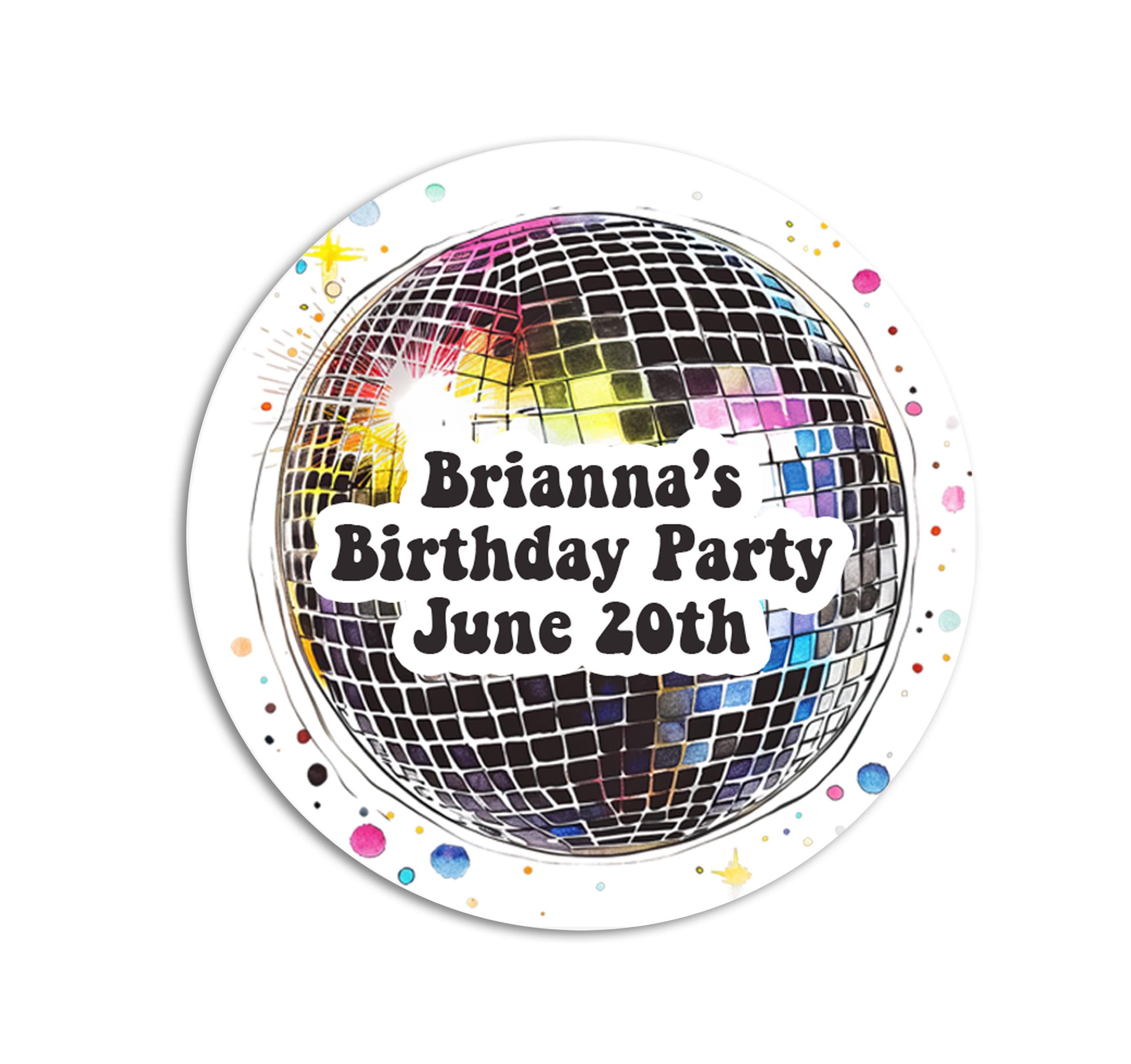 Disco Ball Birthday Party Stickers, Personalized Disco Round Labels