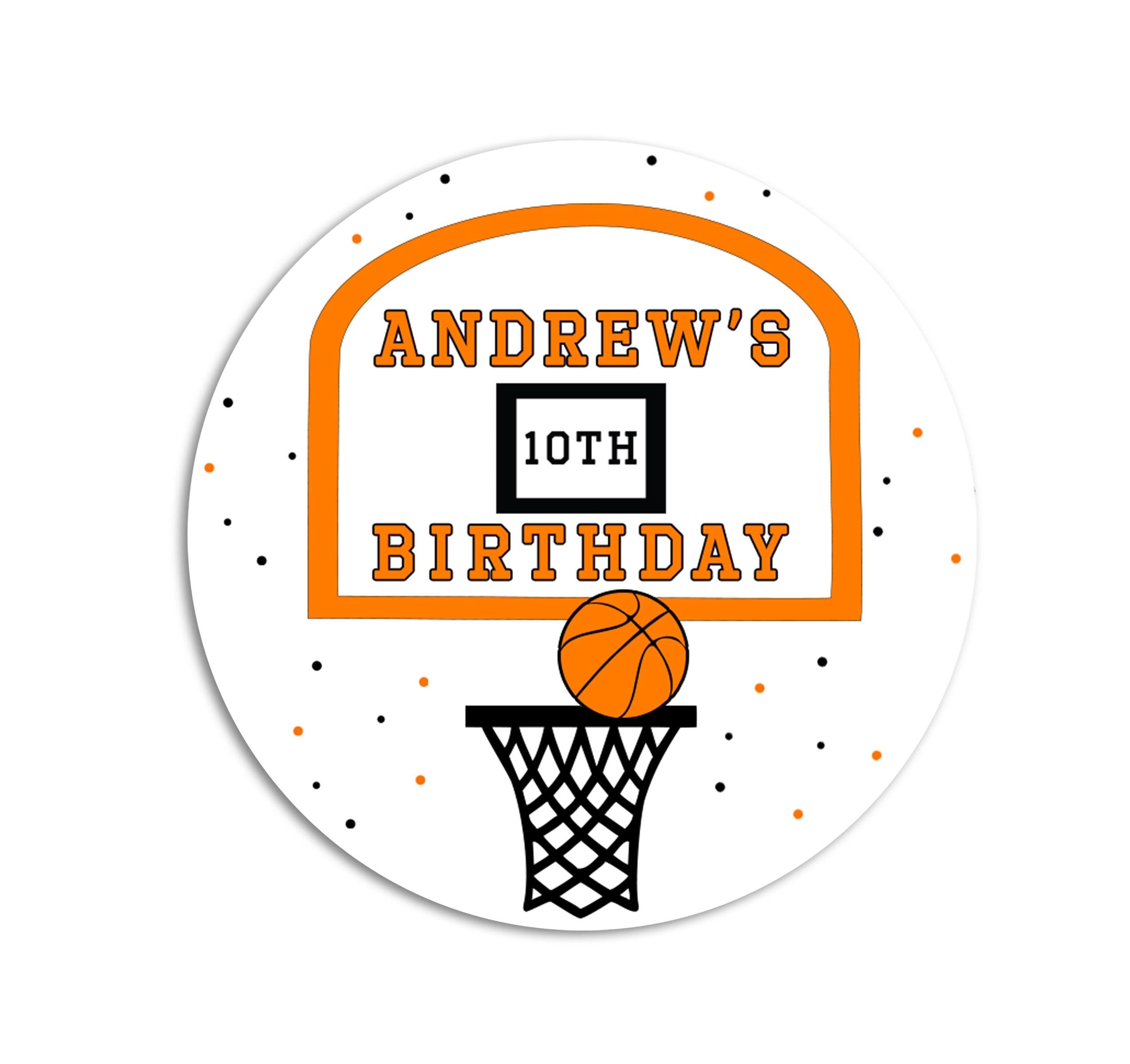 Basketball Personalized Birthday Sticker, Sports Hoop Favor Labels