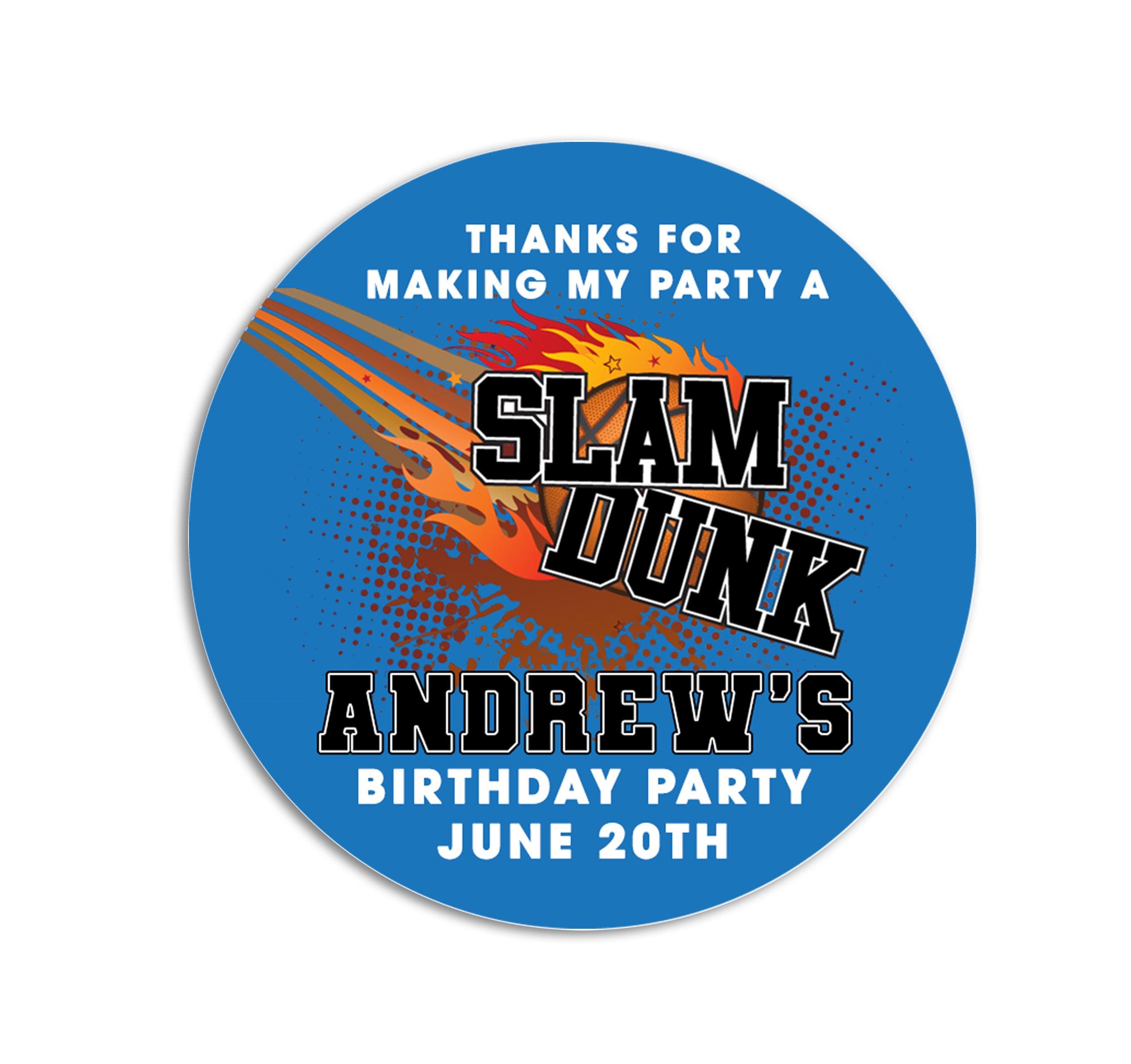 Slam Dunk Personalized Birthday Sticker, Basketball Favor Labels
