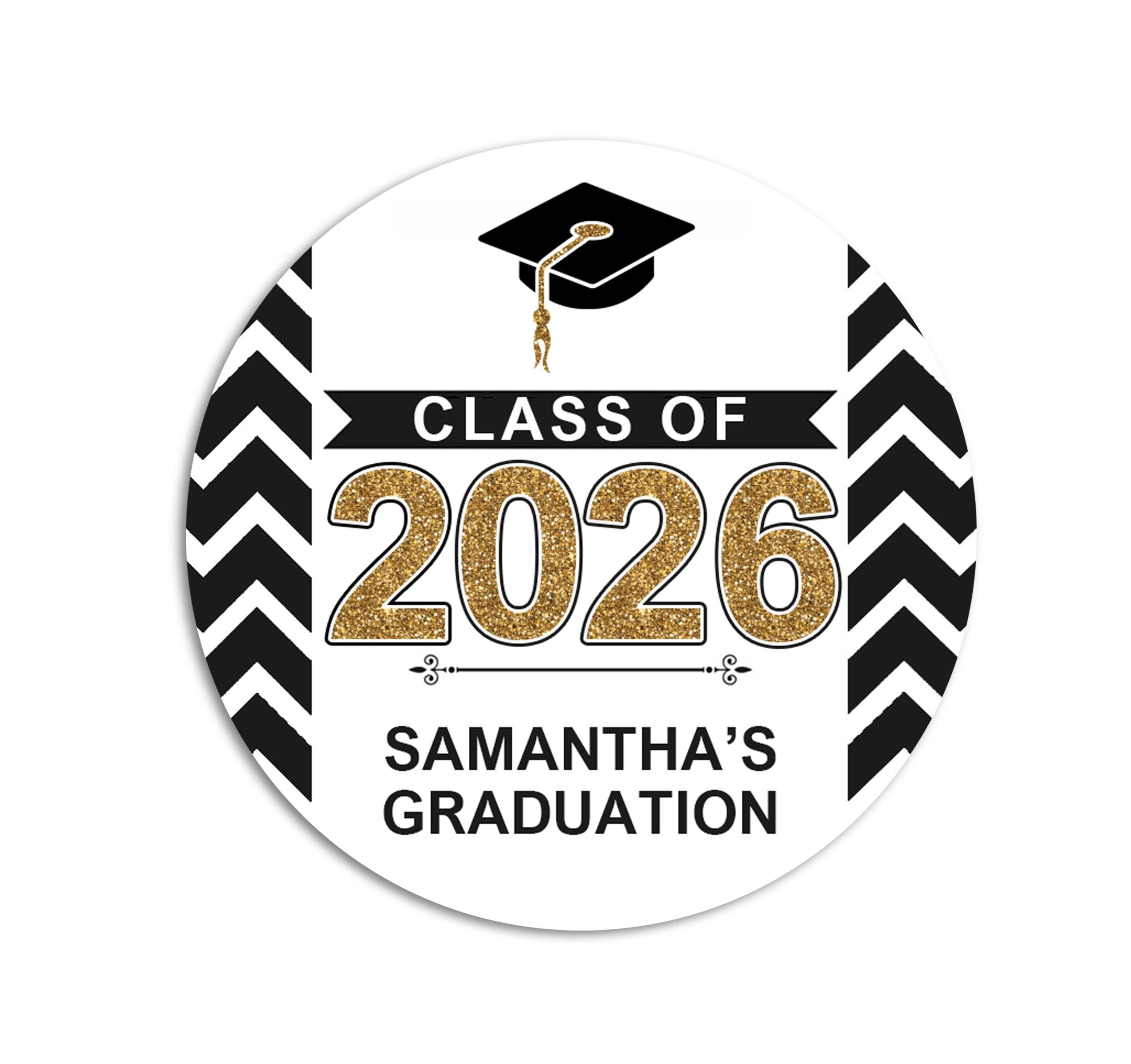 Personalized Graduation Stickers, Black & Gold Chevron, Class of 2026 Labels