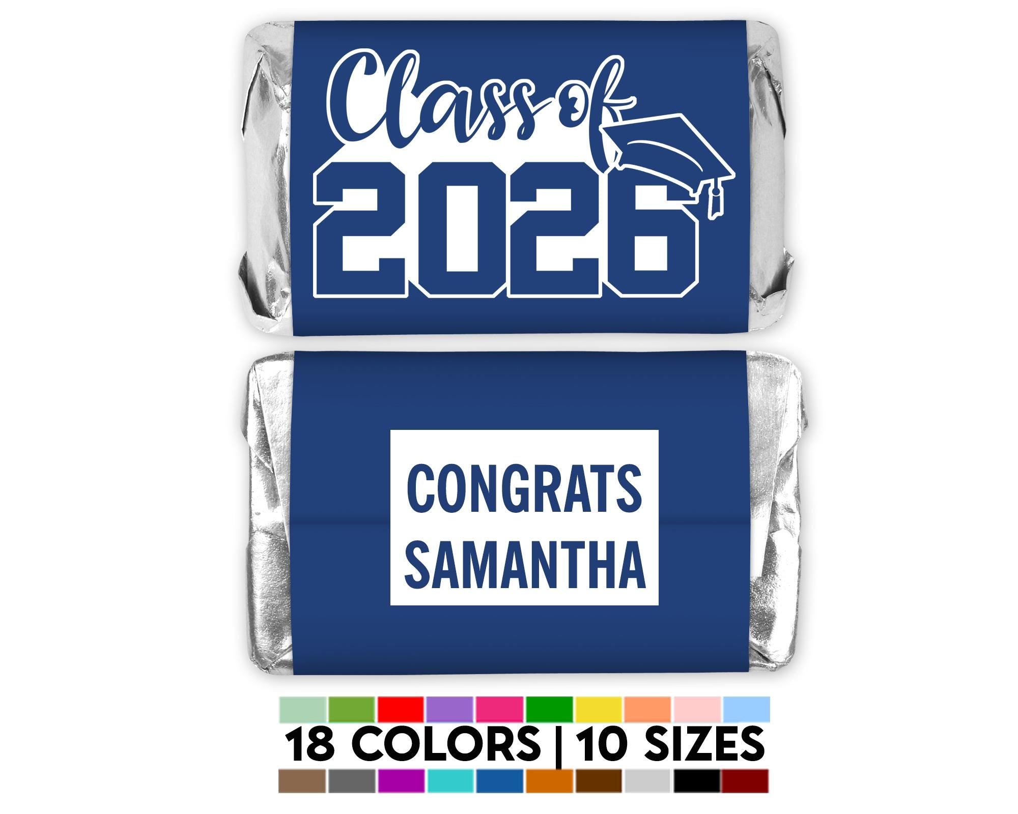 Class of 2026 Graduation Mini Chocolate Candy Bar Wrapper Labels, Personalized Grad Stickers