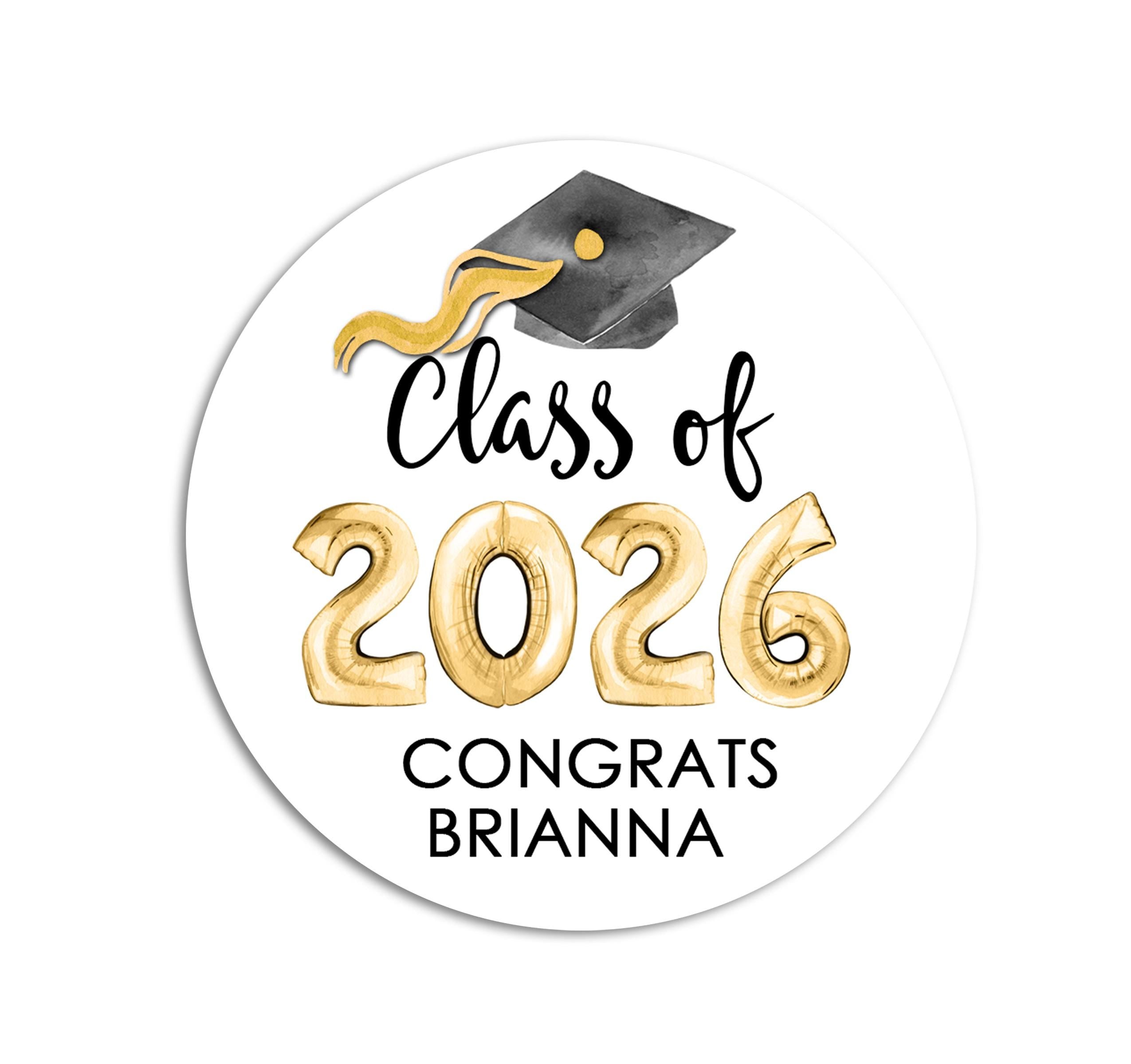 Class of 2026 Graduation Party Stickers, Personalized Round Grad Party Favor Labels