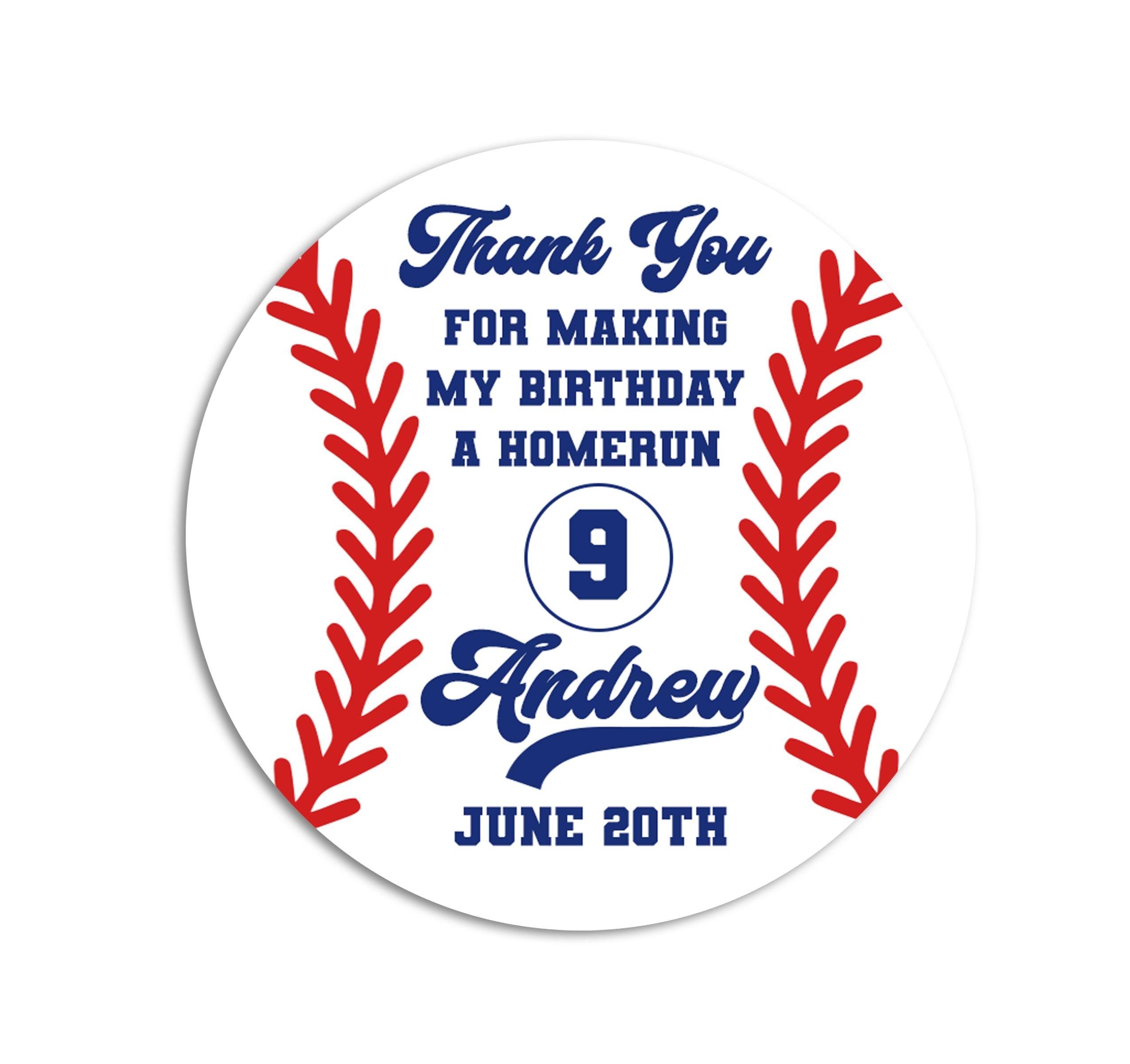 Baseball Birthday Stickers, Personalized Homerun Birthday Labels