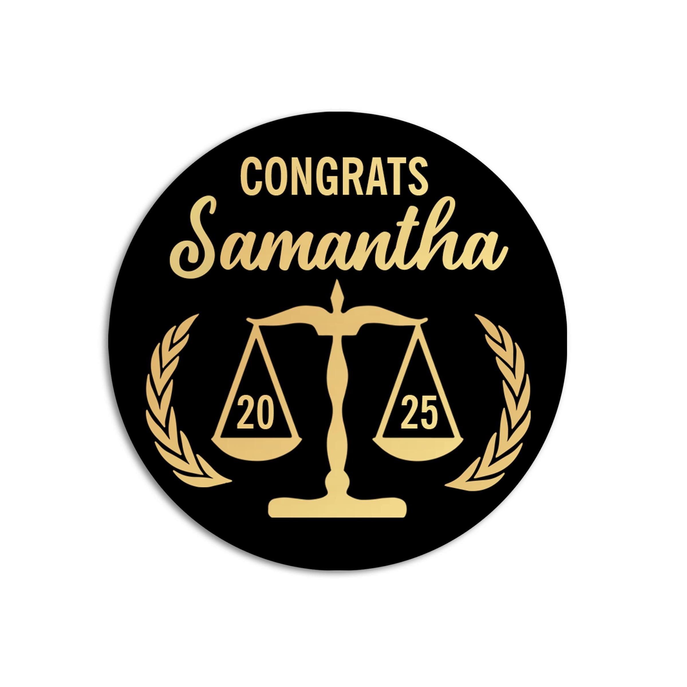Graduation Favor Stickers, Law Degree Black & Gold Foil, Scale of Justice Graduation Party Labels