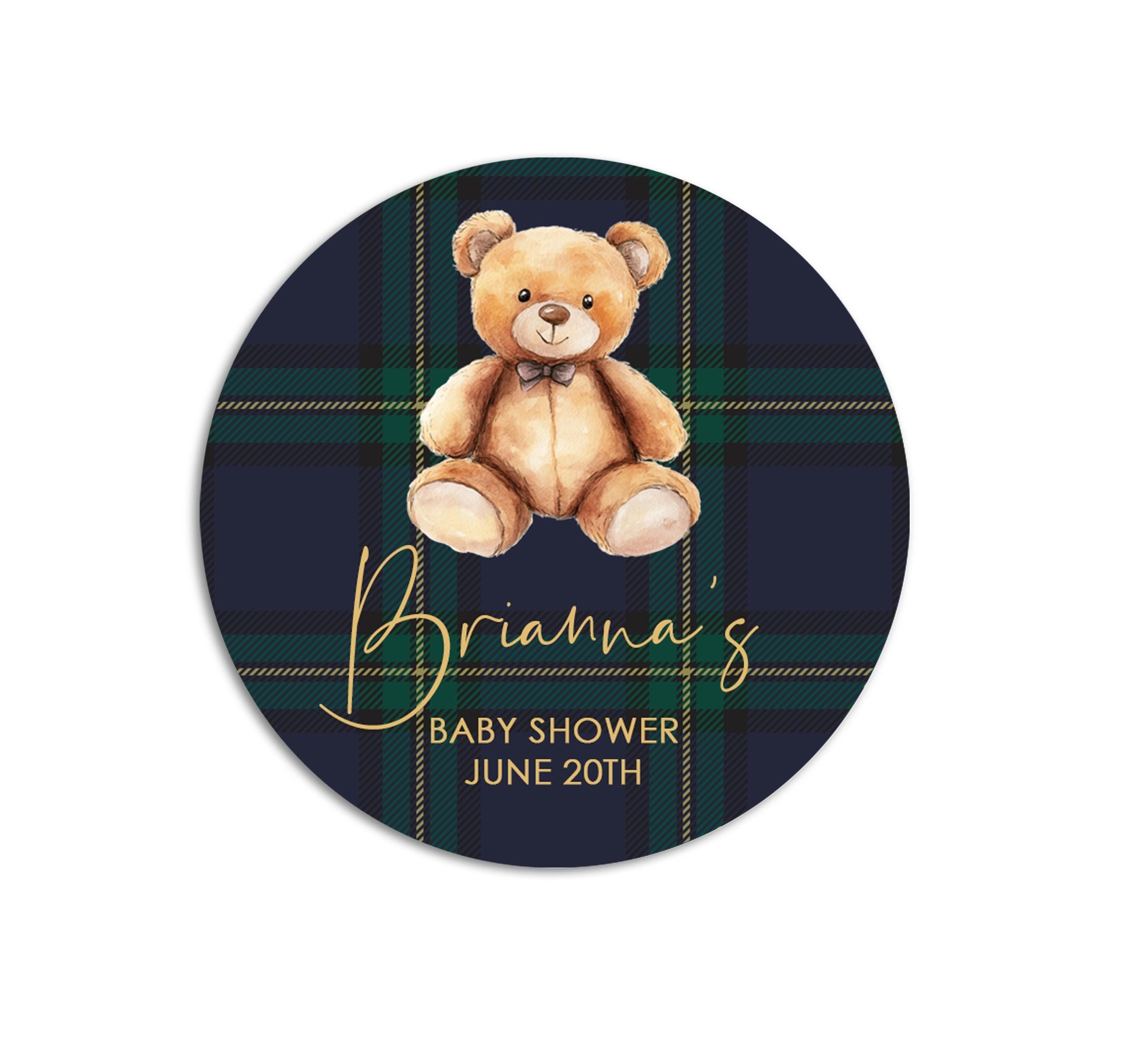 Teddy Bear Baby Shower Invitation, Blue Green Plaid Invite, Preppy Bear Printed or PDF