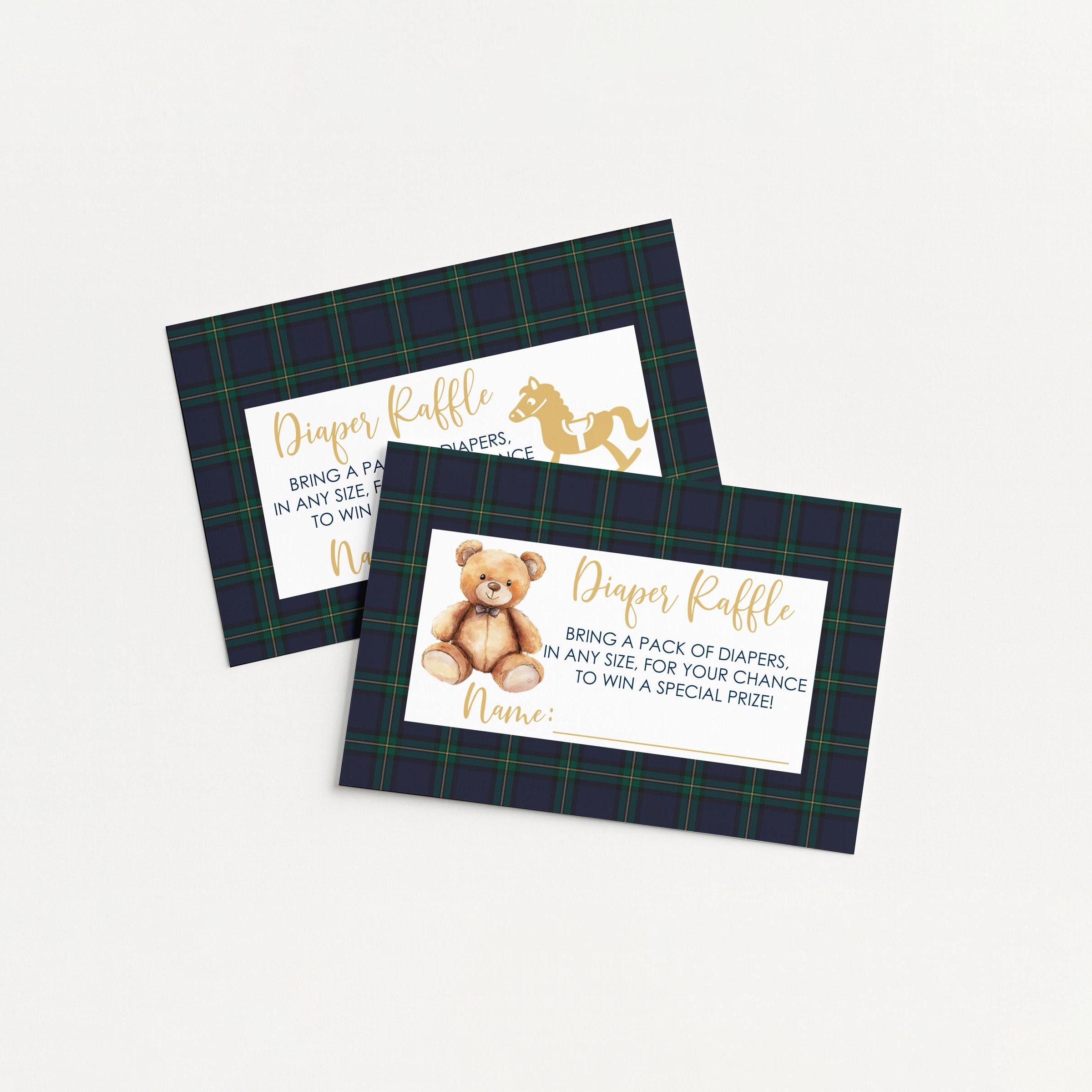 Teddy Bear Baby Shower Diaper Raffle Cards, Teddy Bear Plaid baby shower games
