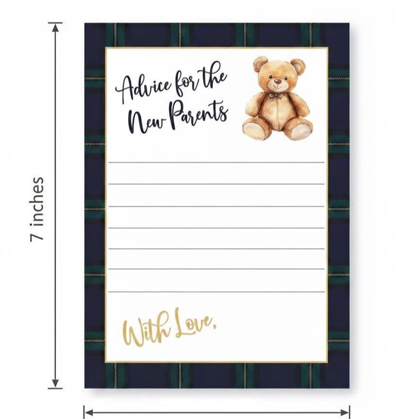 Teddy Bear Baby Shower Advice for New Parents Card, Preppy Tartan Plaid Wishes for Baby