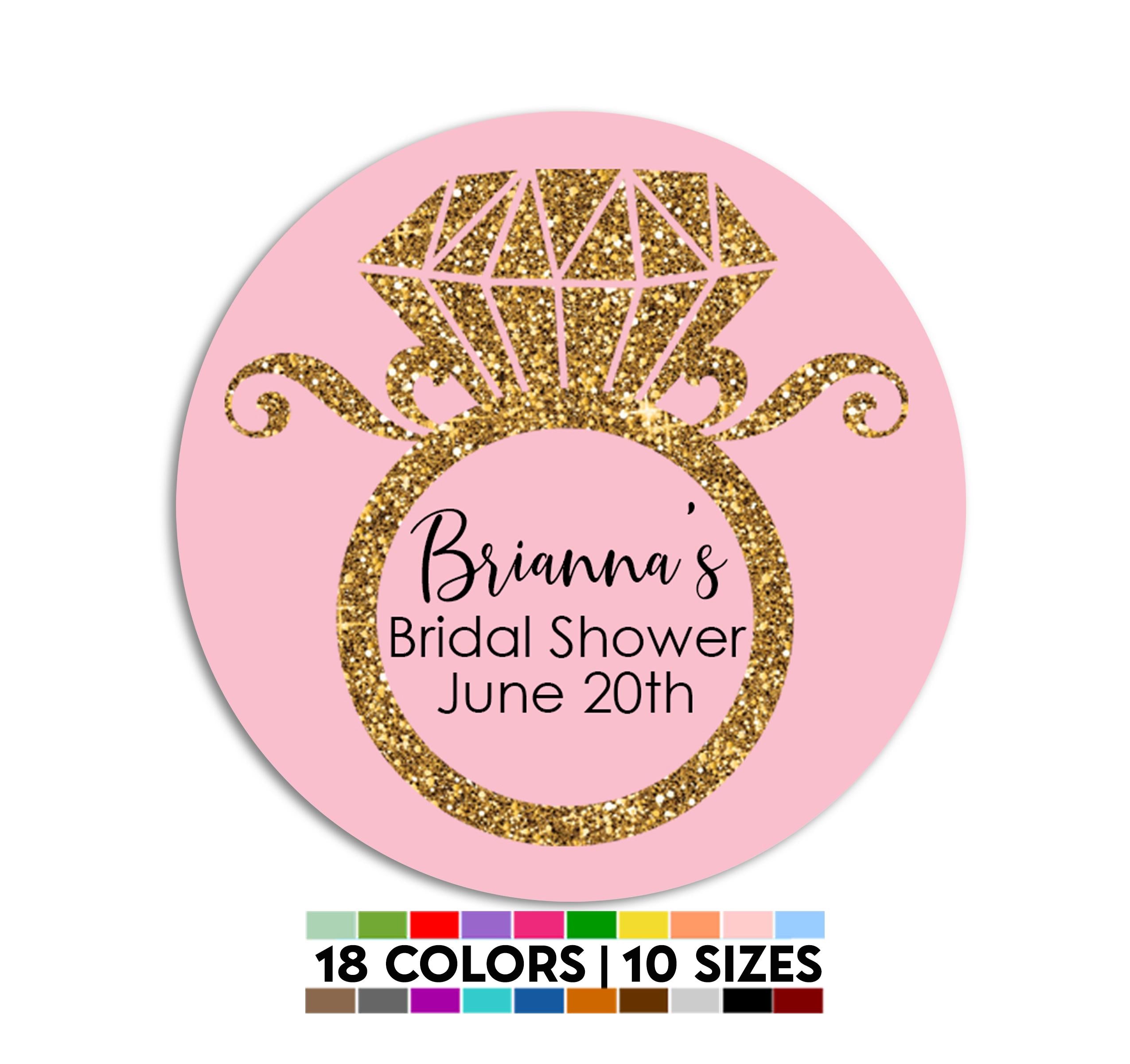 Engagement Ring Glitter Gold Stickers, Bridal Shower Favors, Personalized Labels