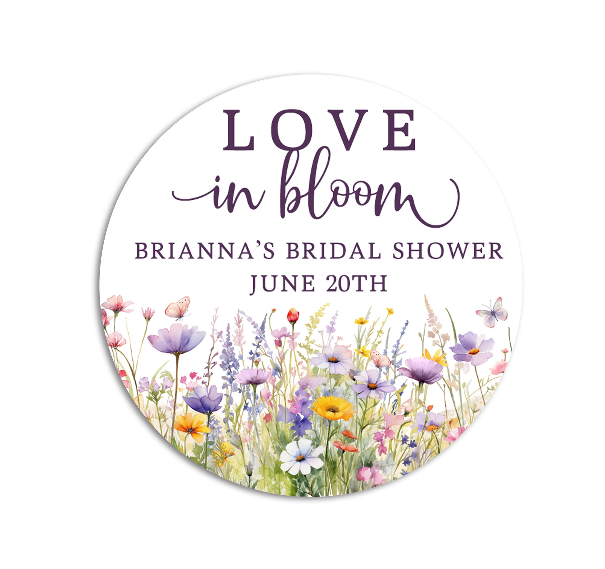 Love in Bloom Stickers, Floral Bridal Shower Favor Labels, Engagement & Bachelorette Flower Gift
