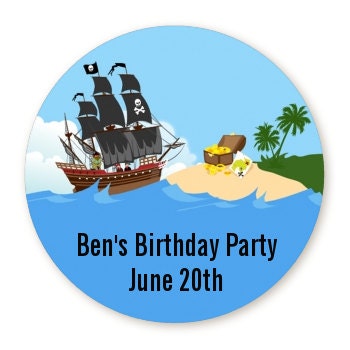 Pirate Ship Birthday Party Favor Stickers, Happy Birthday Labels, Custom Birthday Party Favor Labels, Personalized Round Stickers