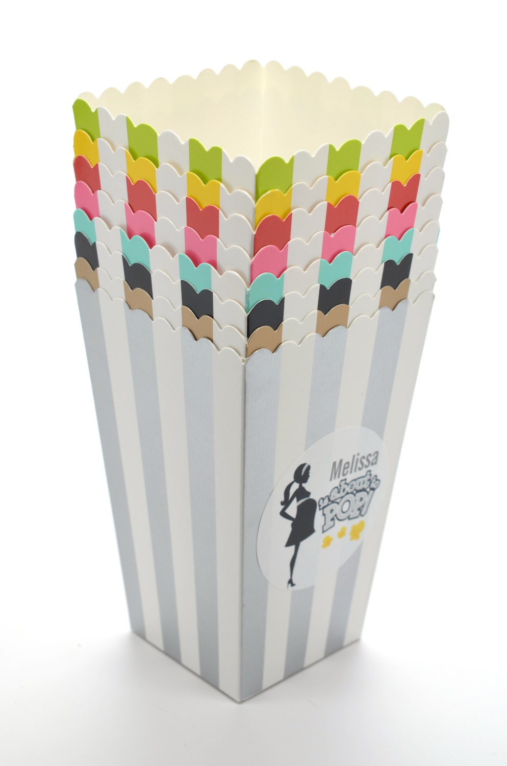 Personalized Yellow Stripe Popcorn Boxes – Baby Shower Favors (Set of 12)