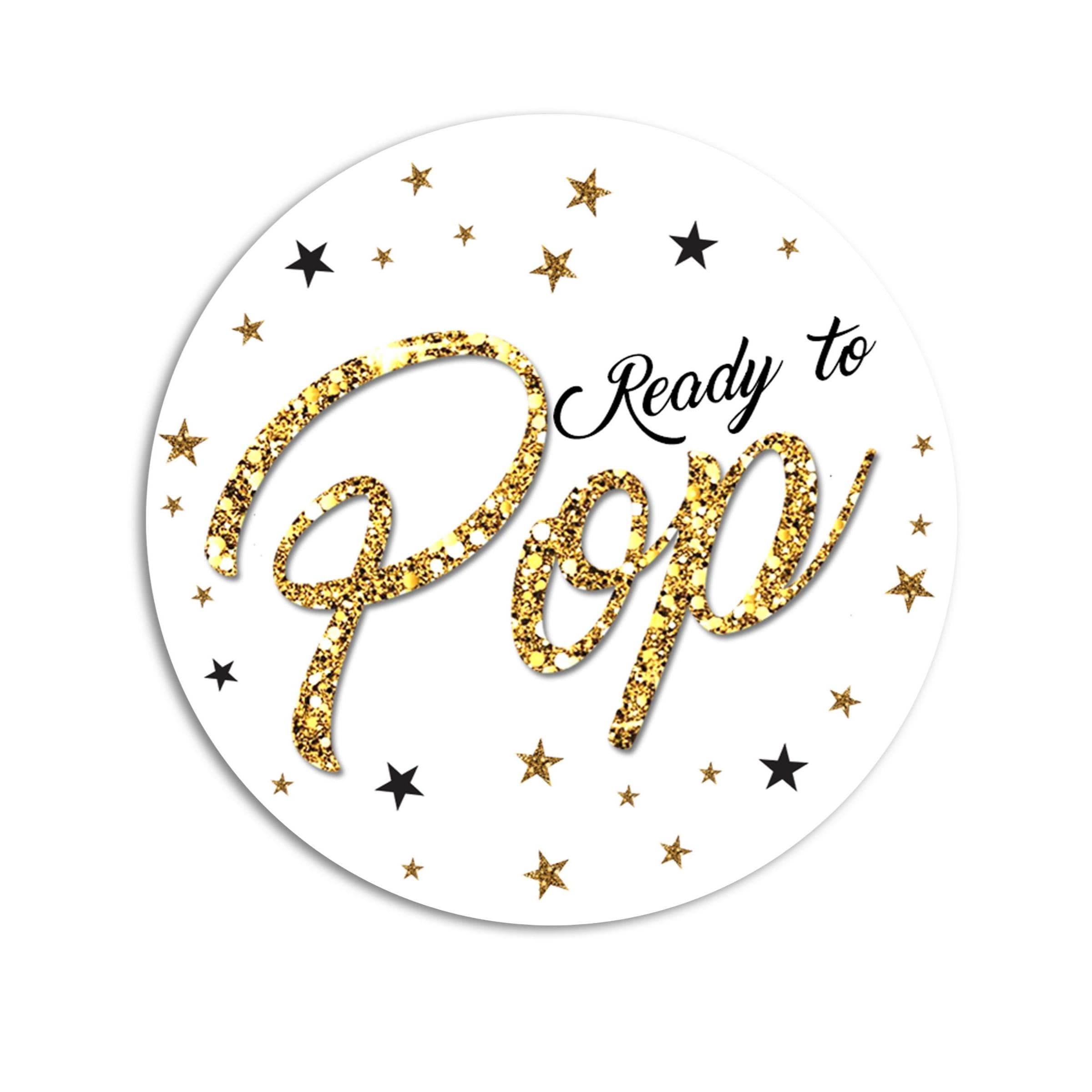 Ready To Pop White Gold Glitter, Stickers for Baby Shower, Baby Neutral Party Favors