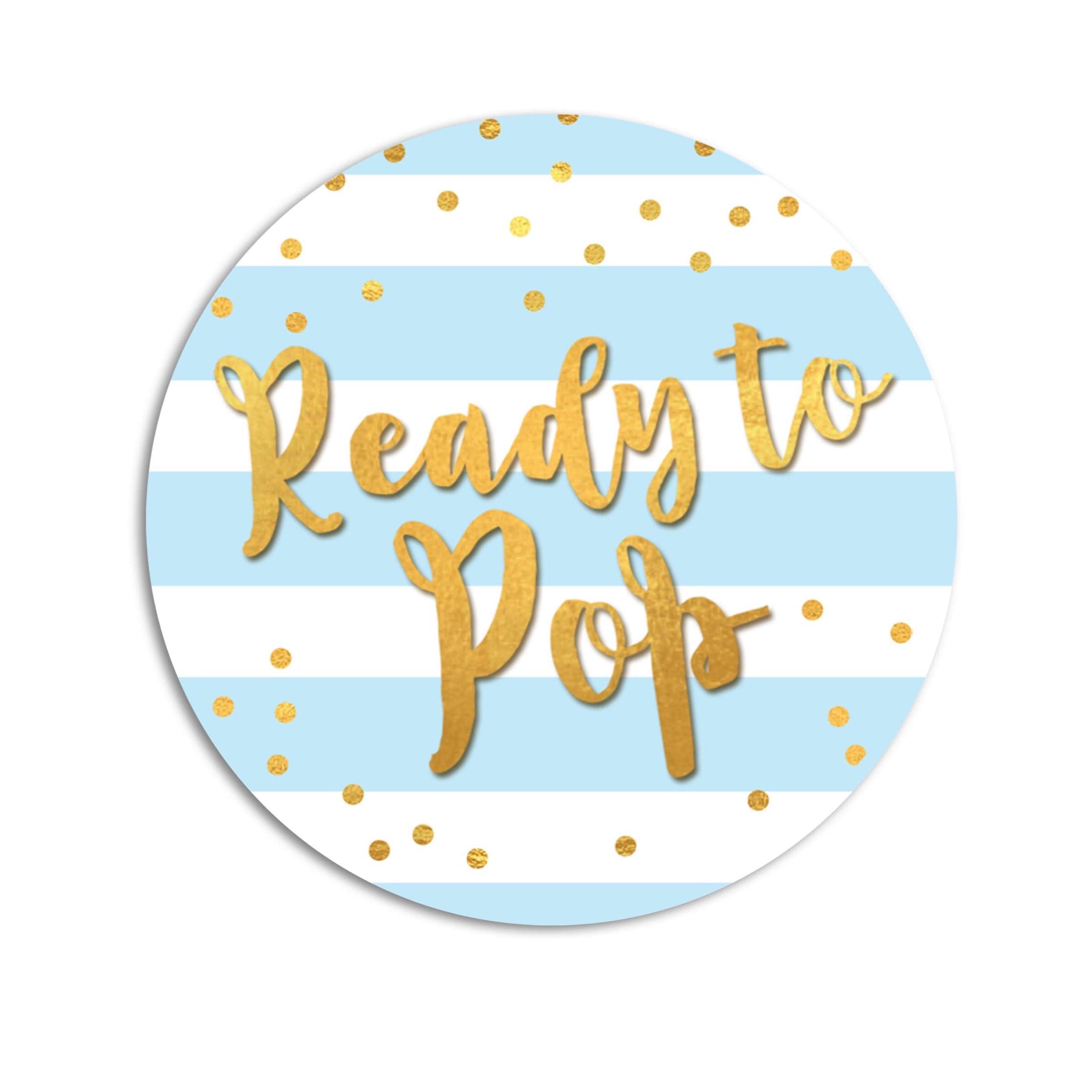 Ready To Pop Baby Boy Stickers, Blue Gold Baby Shower Labels