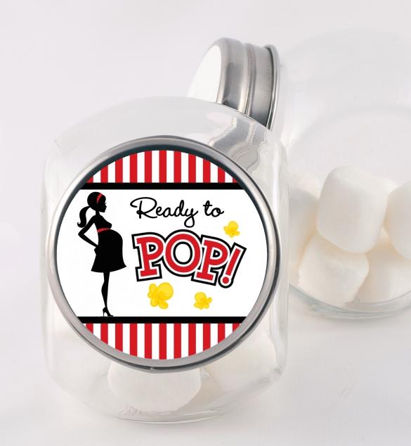 Ready To Pop Baby Shower Stickers, Mommy Red Black Baby Shower Labels