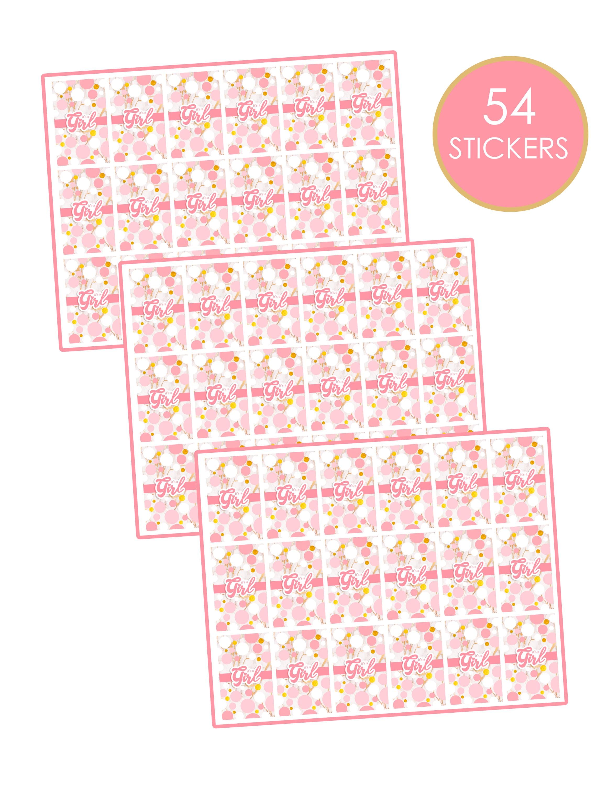 It's A Girl Mini Chocolate Bar Stickers, Pink Gold Baby Shower Candy Labels - 54 Ct