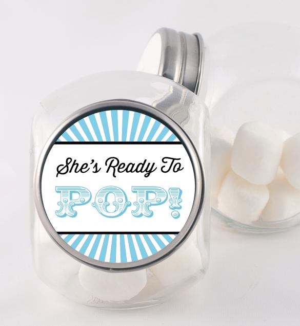 She's Ready To Pop Stickers, Blue Circus Baby Shower Labels, It's A Boy Favors