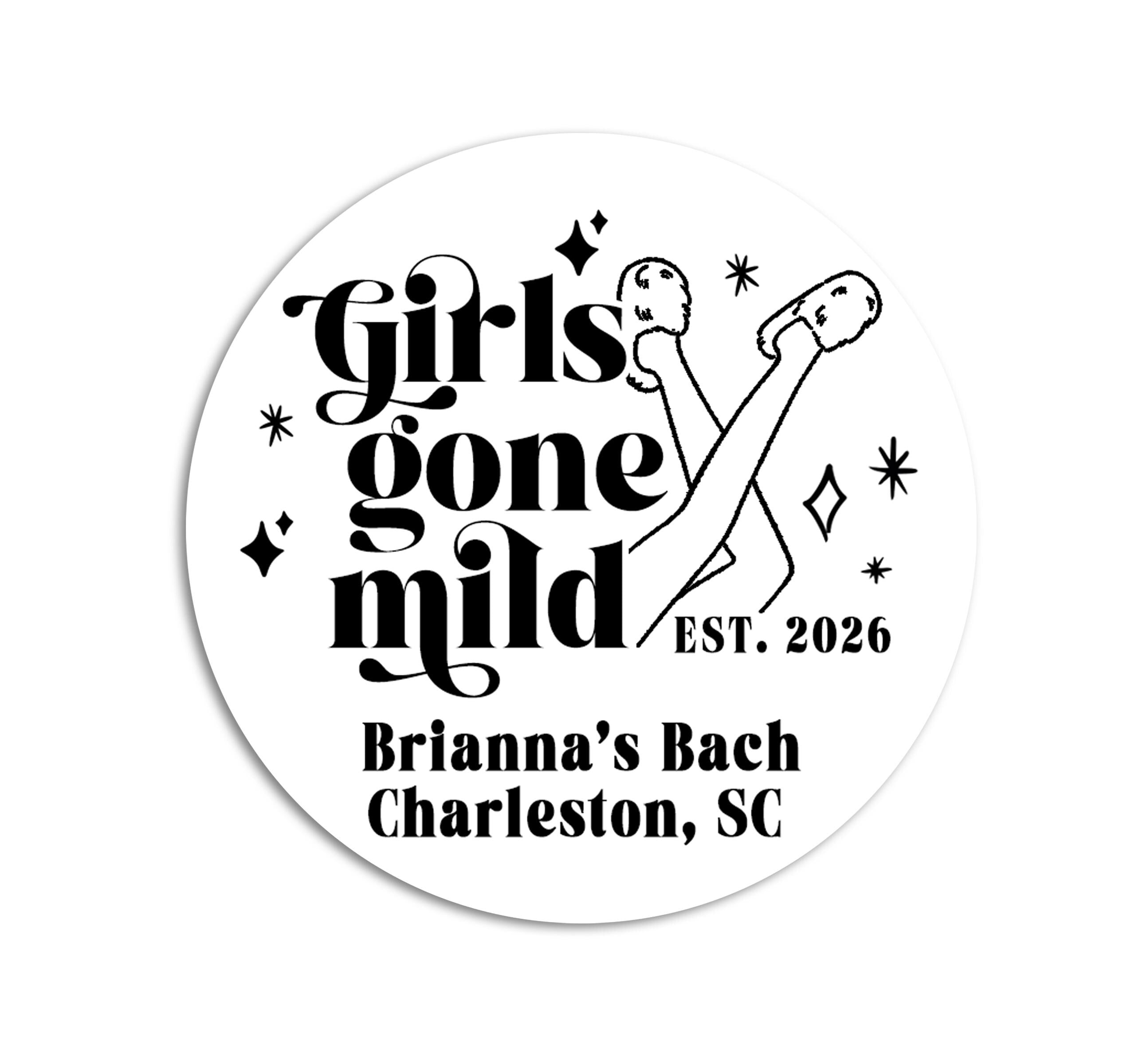 Girls Gone Mild Bachelorette Stickers, Bridal Shower Favors, Pajama Slippers Bach Labels