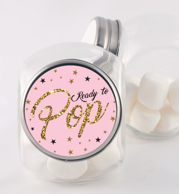 Ready To Pop Pink Gold Glitter, Stickers for Baby Shower, Baby Girl Party Favors