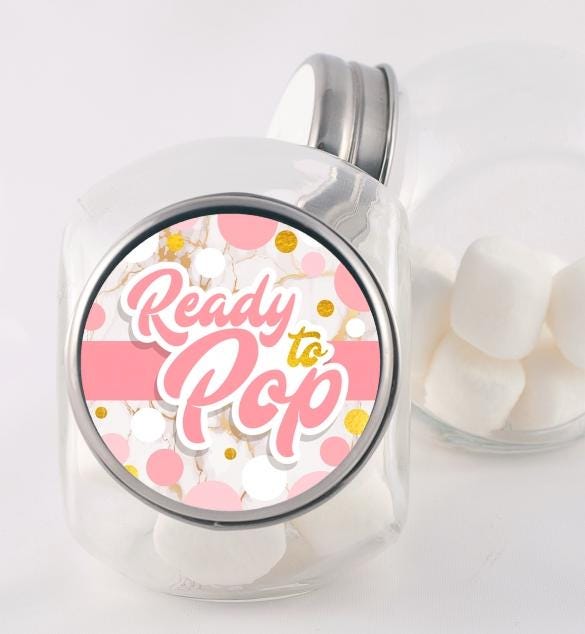 Ready To Pop Baby Girl Stickers, Pink Gold Baby Shower Labels