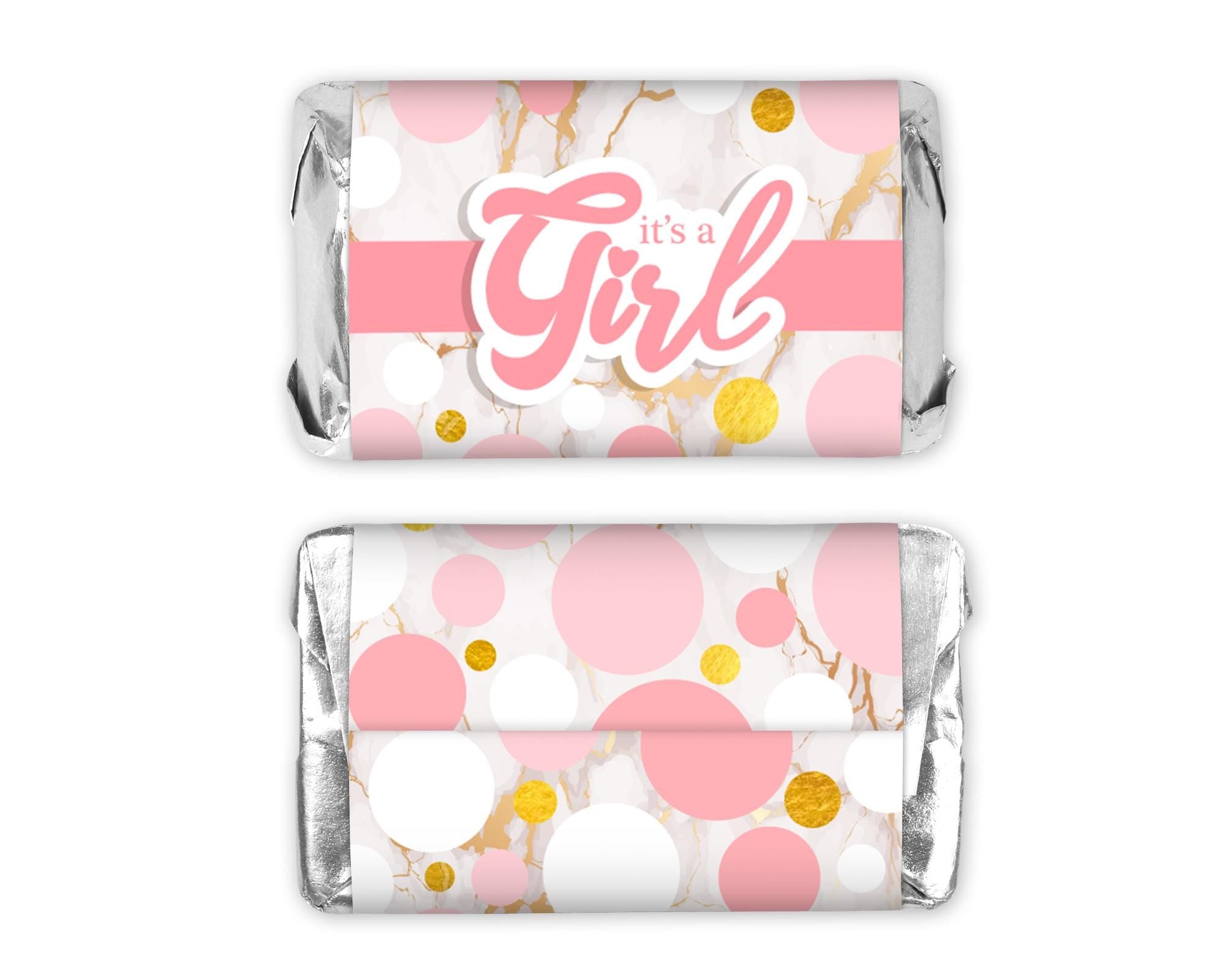 It's A Girl Mini Chocolate Bar Stickers, Pink Gold Baby Shower Candy Labels - 54 Ct
