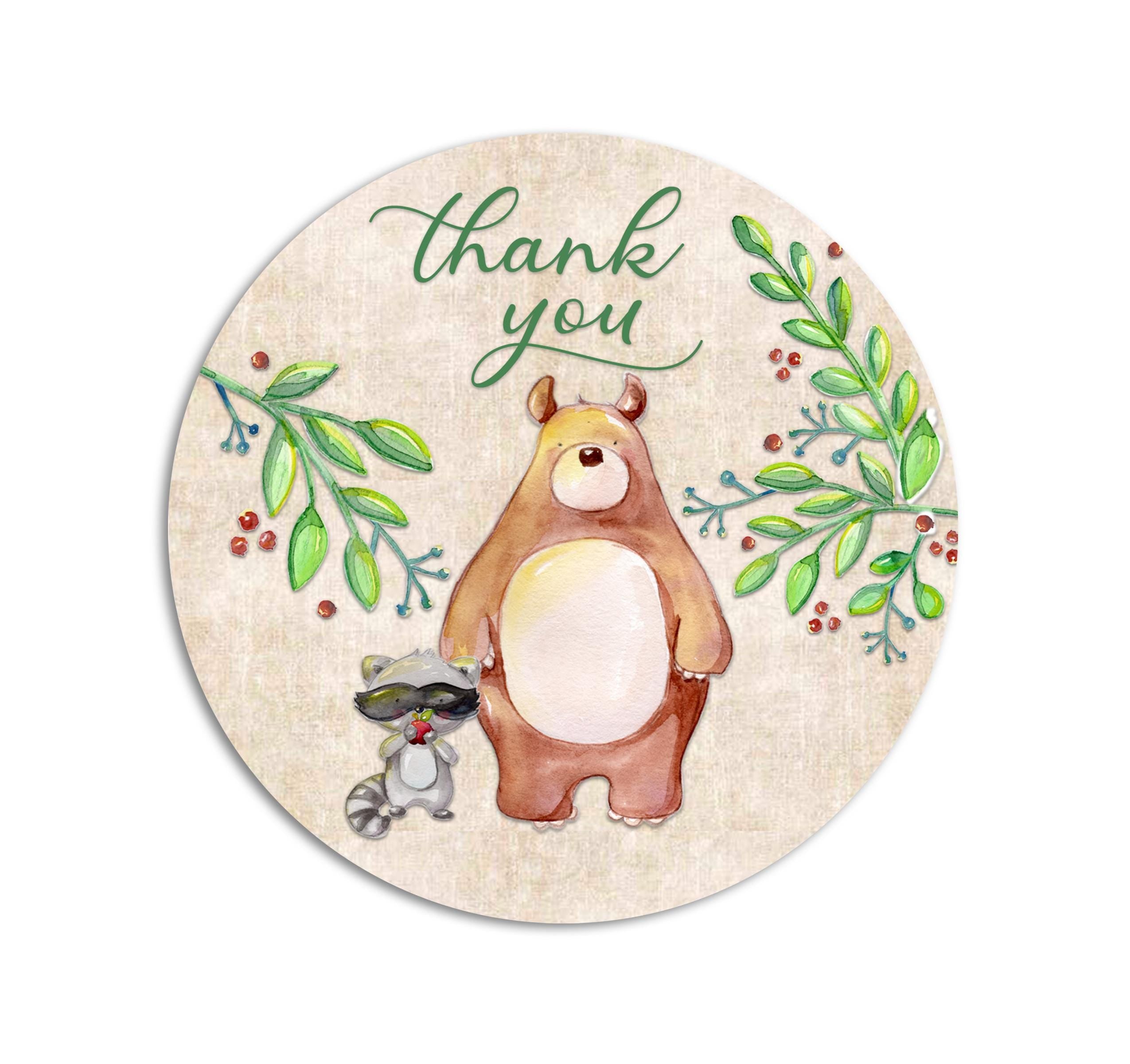 Woodland Baby Shower Favor Stickers, Woodland Animals Thank You Labels