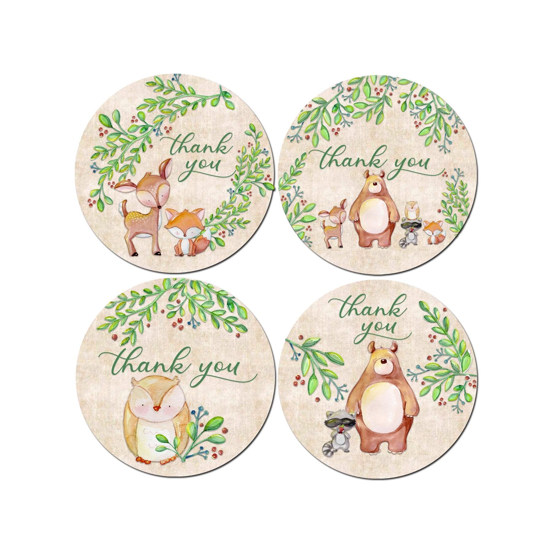 Woodland Baby Shower Favor Stickers, Woodland Animals Thank You Labels