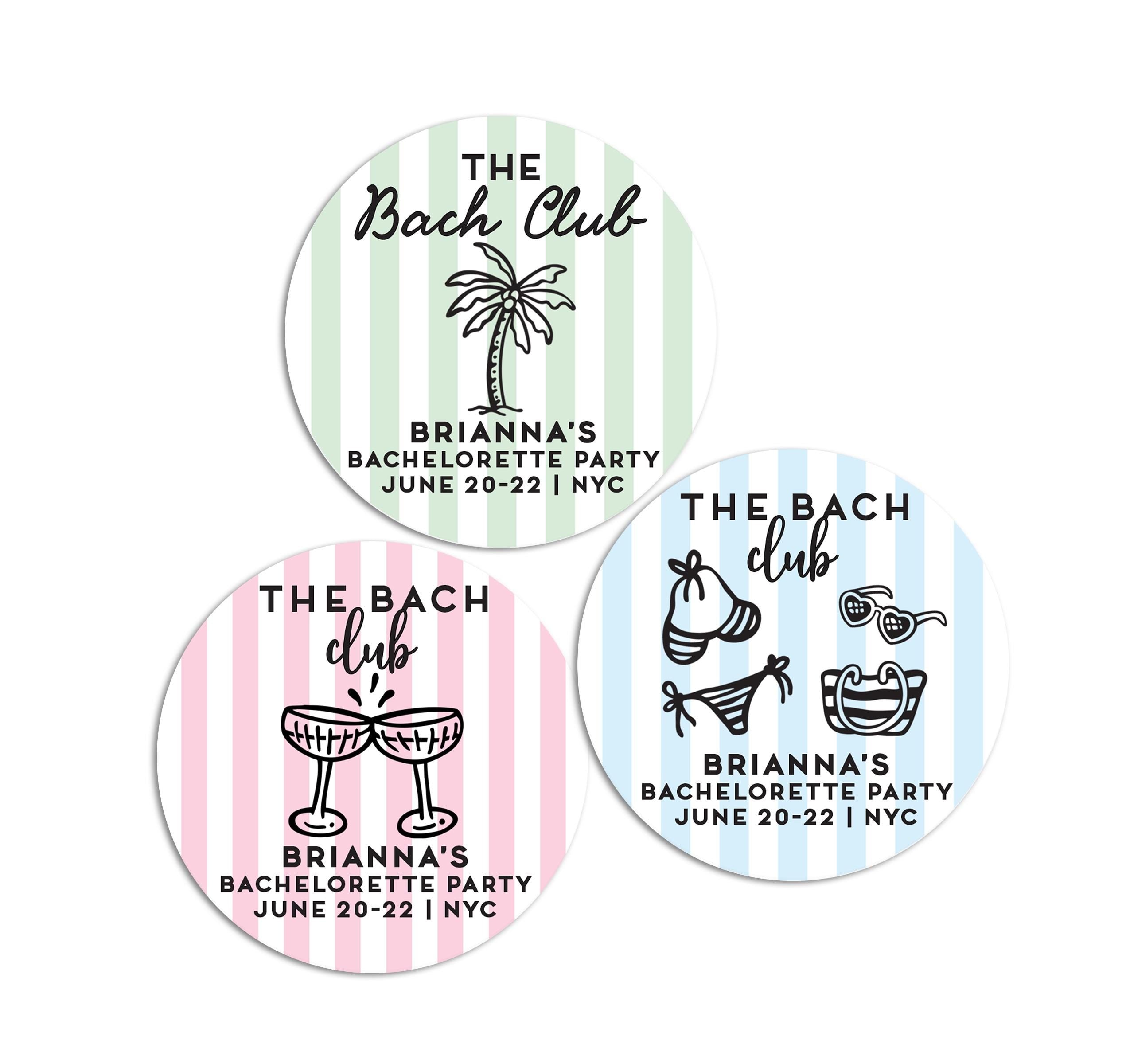 Bachelorette Club Stickers, Bridal Shower Favors, Coastal Beach Bach Labels