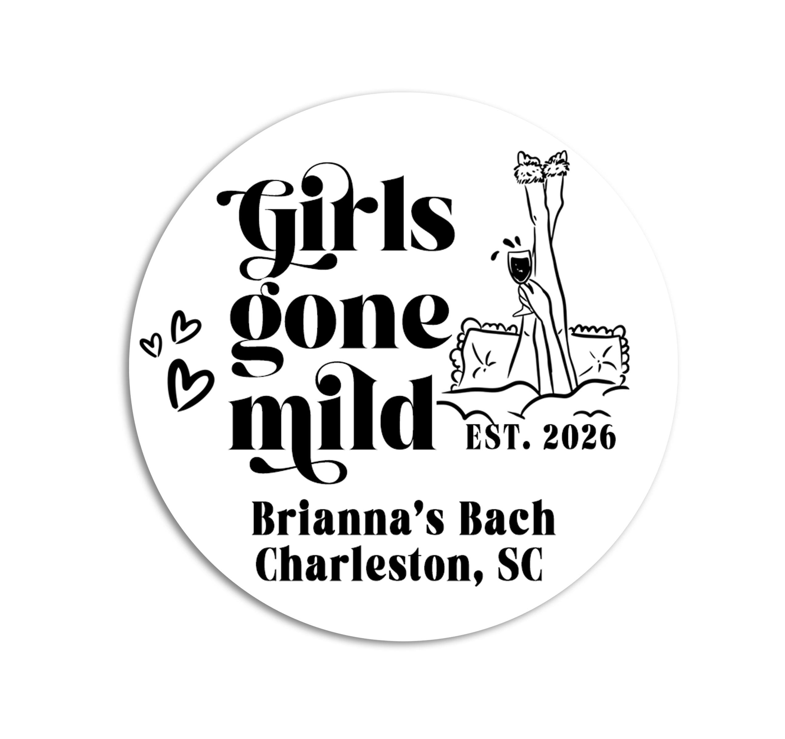 Girls Gone Mild Bachelorette Stickers, Bridal Shower Favors, Pajama Slippers Bach Labels
