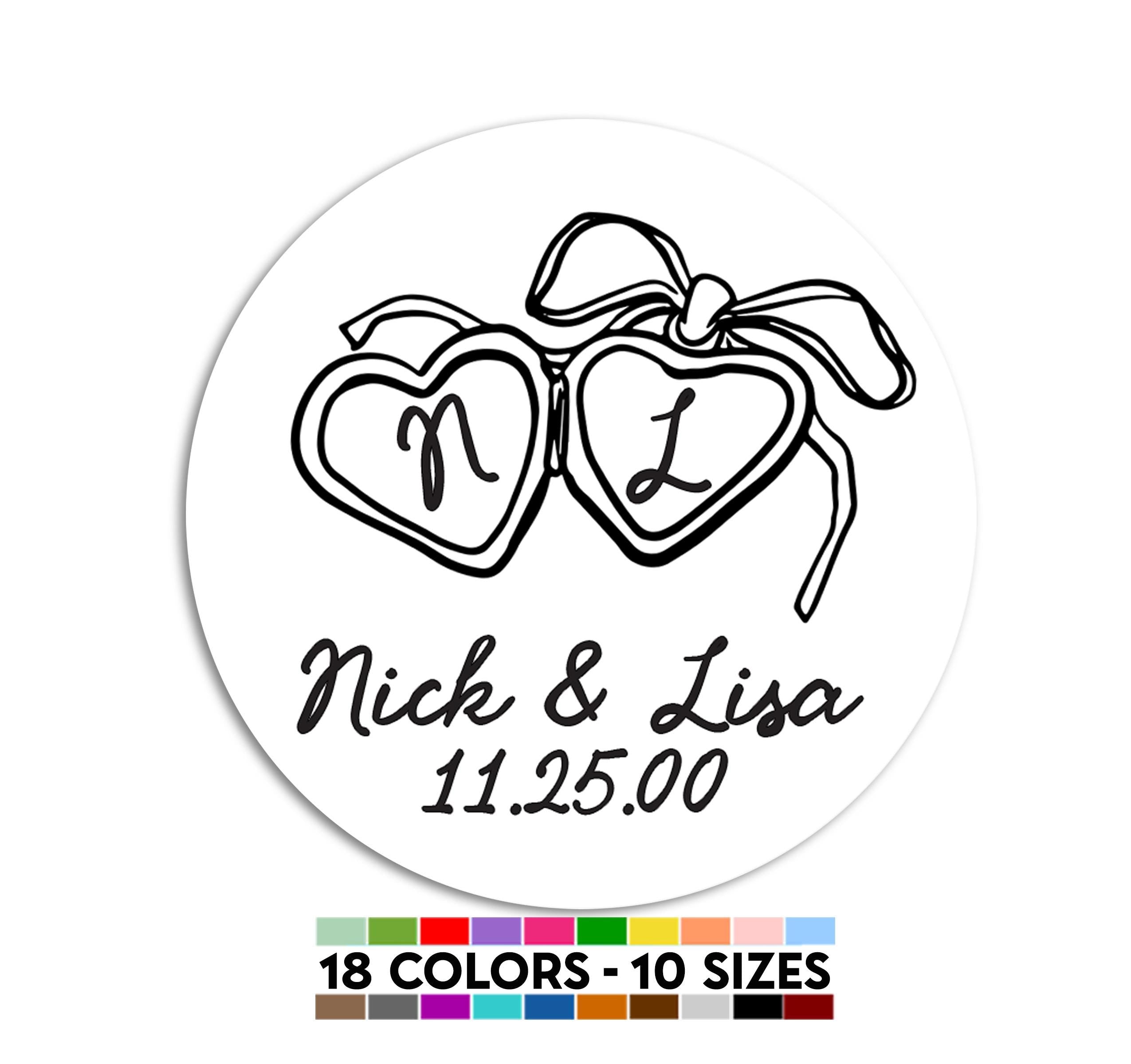 Personalized Heart Locket Wedding Favor Stickers, Custom Couple Initials, Bridal Envelope Seals & Favor Labels