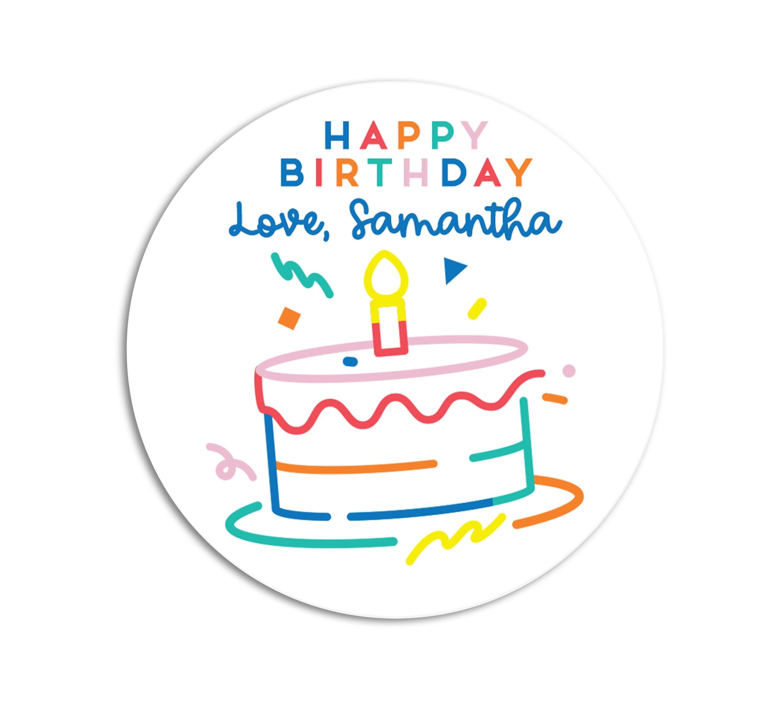 Personalized Birthday Cake Stickers, Happy Birthday Party Favor Labels