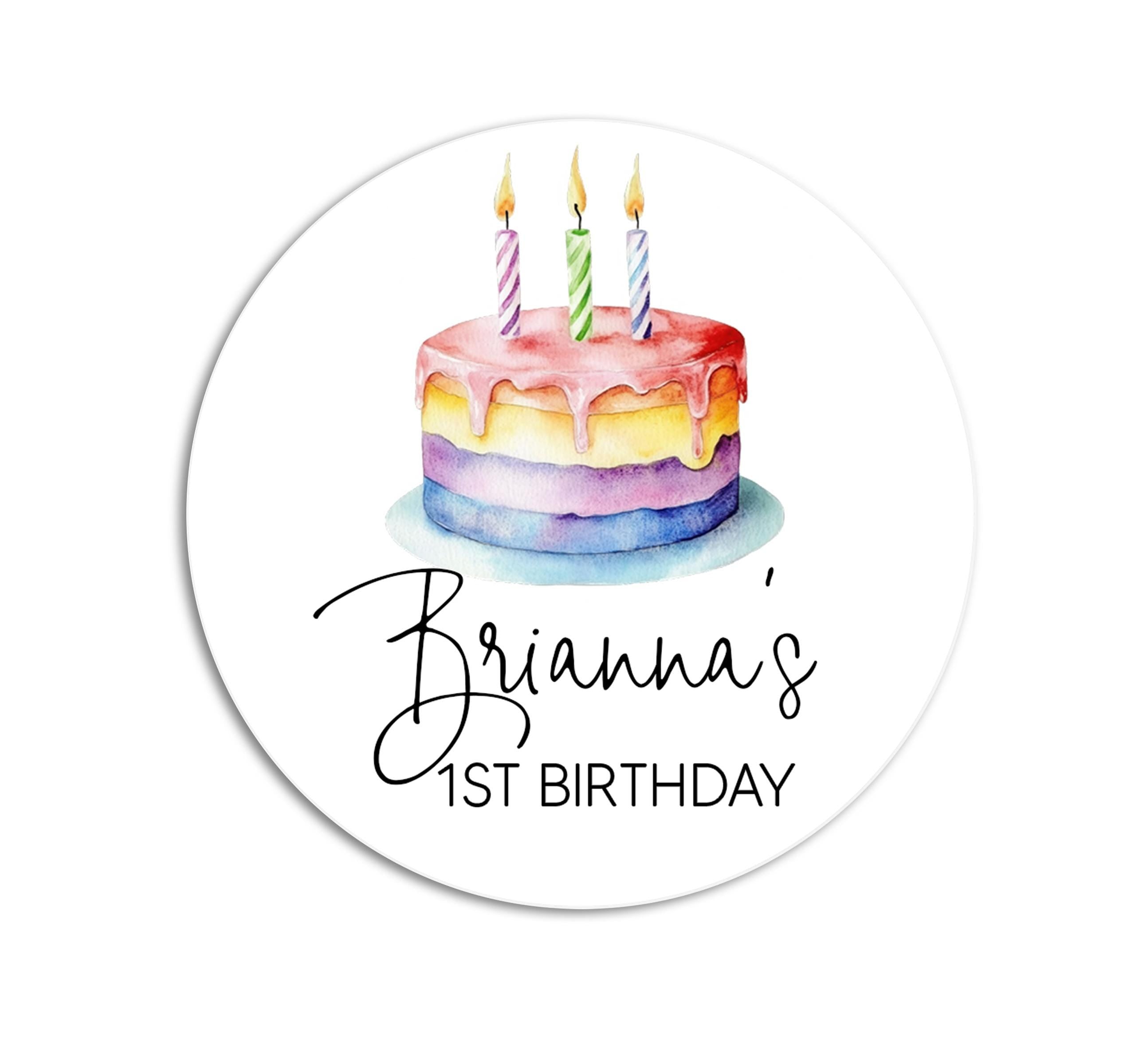 Personalized Birthday Cake Stickers, Watercolor Rainbow Cake Party, Milestone Gift Labels