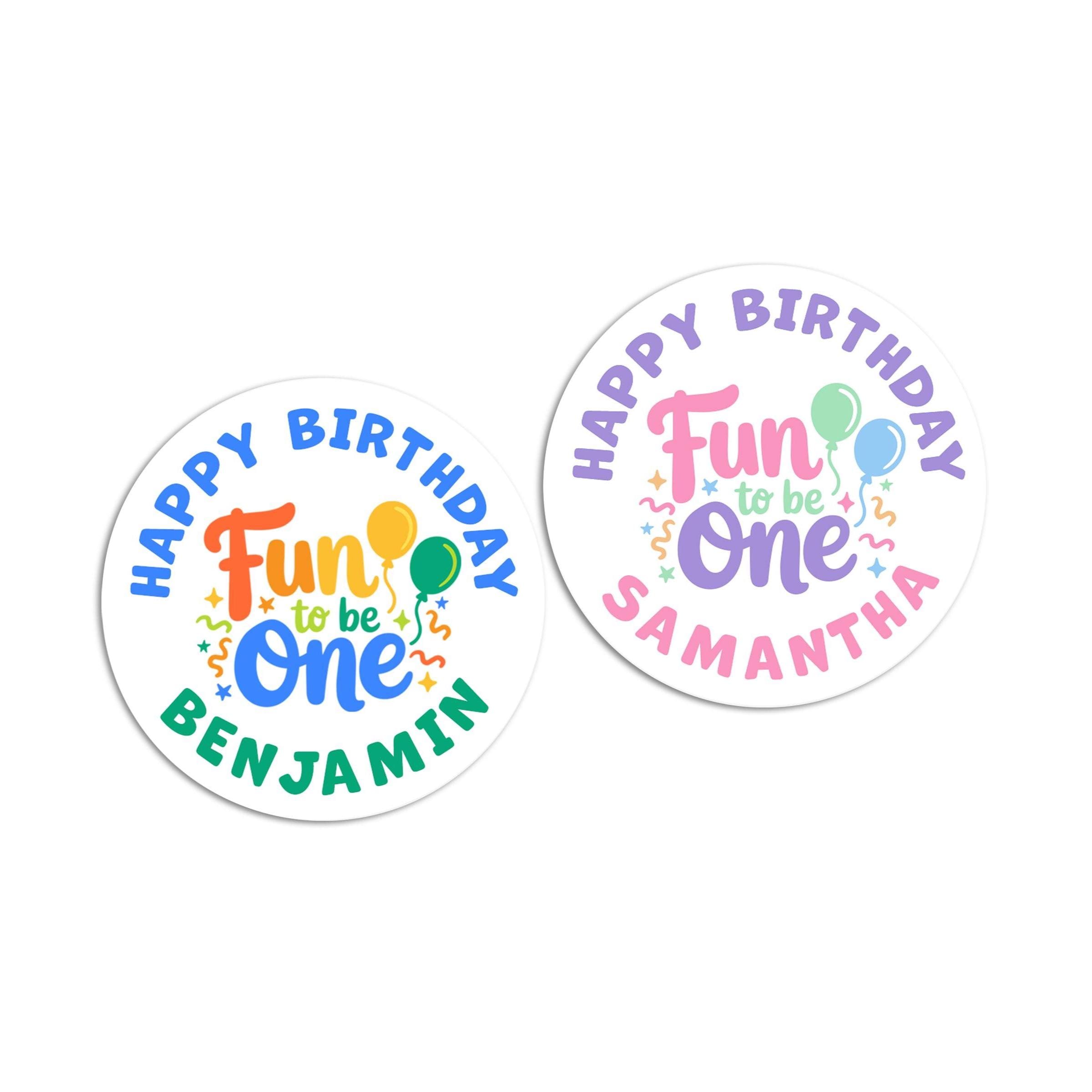 Fun to be One First Birthday Stickers, 1st Party Kid Labels, Happy Birthday Favors
