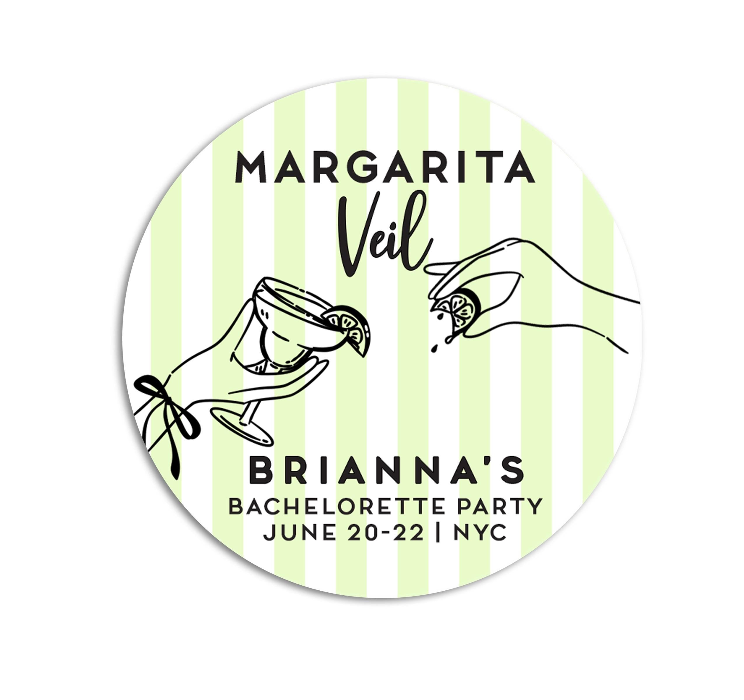 Bachelorette Club Stickers, Bridal Shower Favors, Margarita Veil Bach Labels