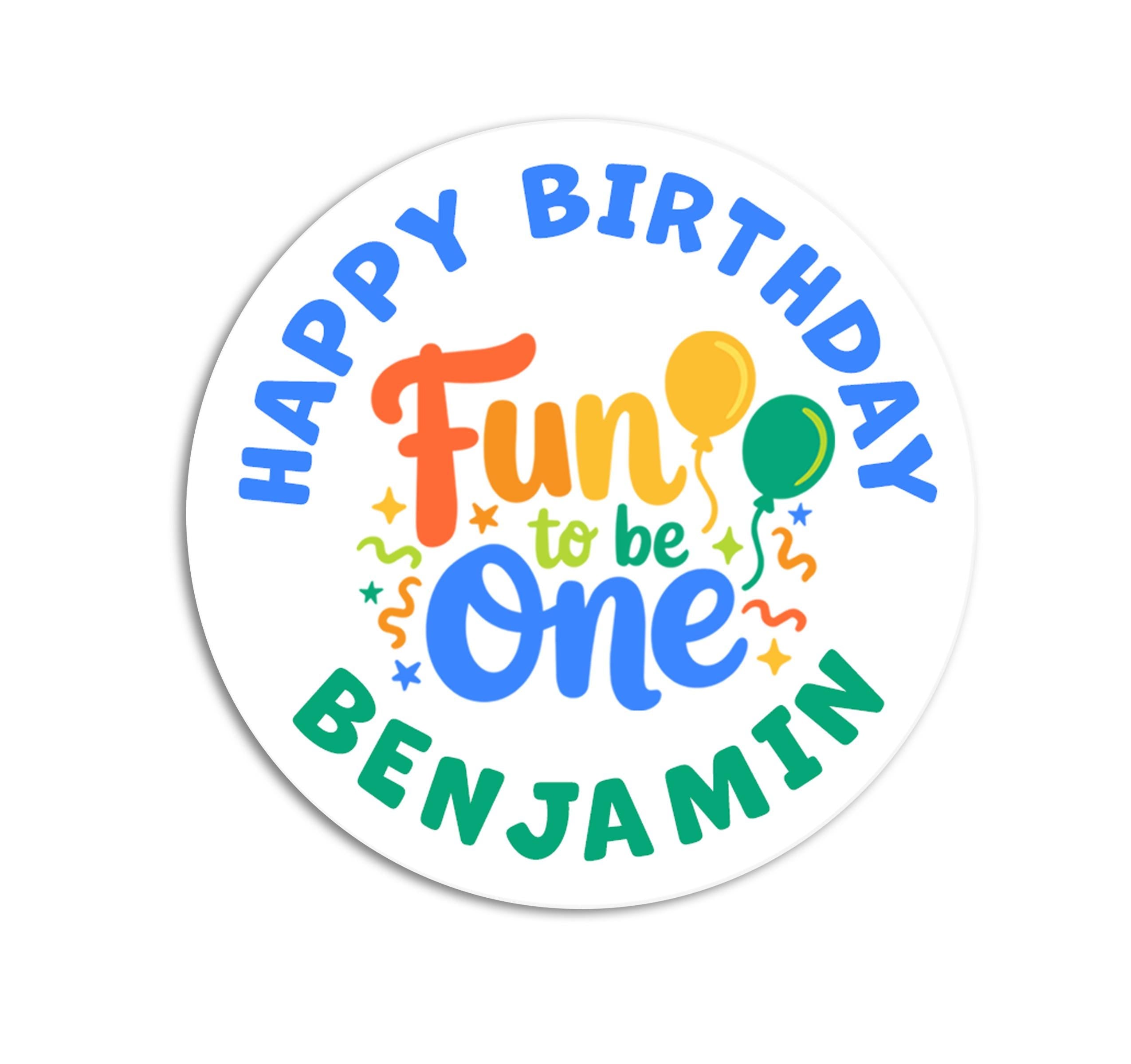 Fun to be One First Birthday Stickers, 1st Party Kid Labels, Happy Birthday Favors