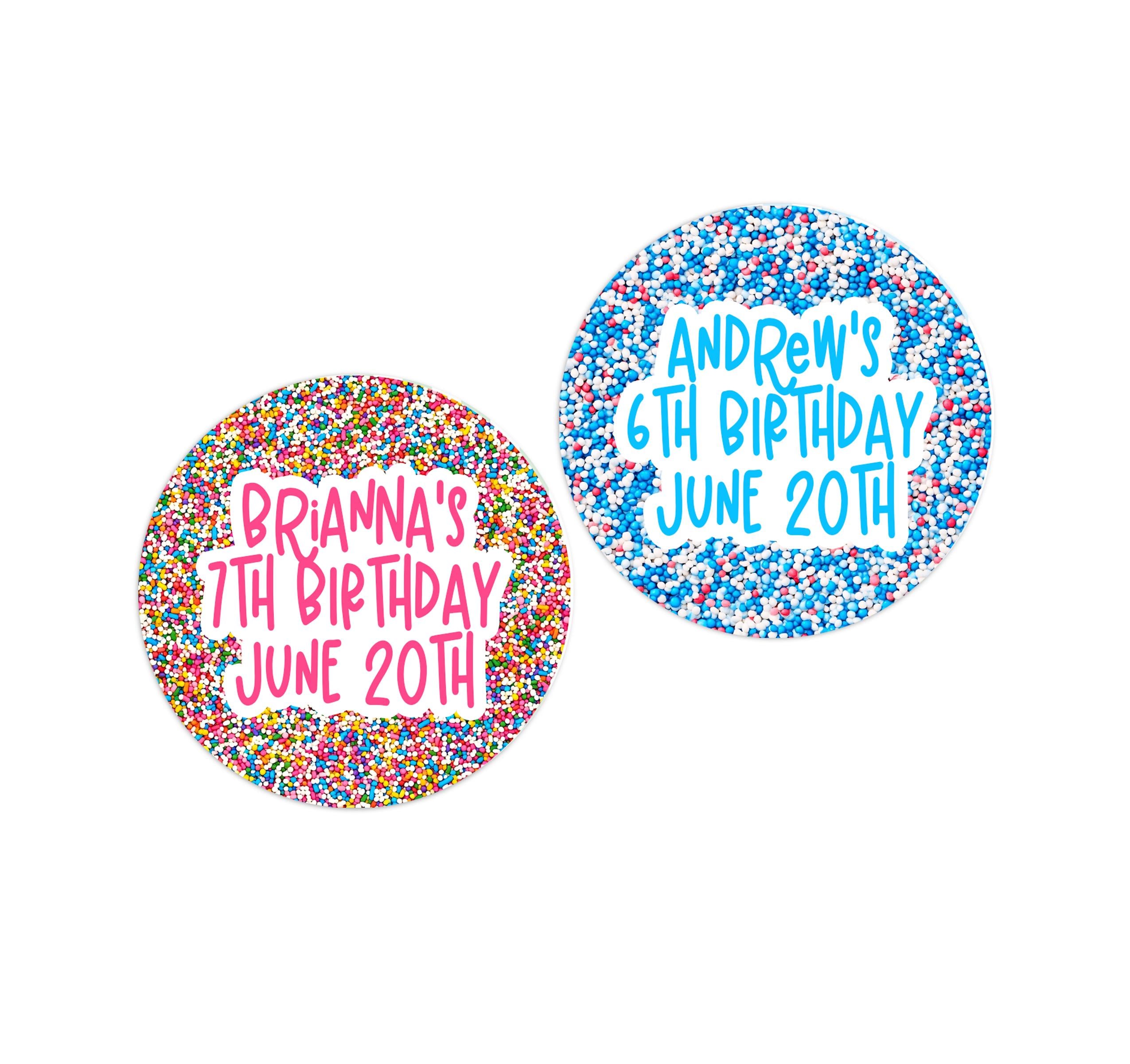 Birthday Party Kid Stickers, Colorful Sprinkle Confetti Labels, Happy Birthday Favors