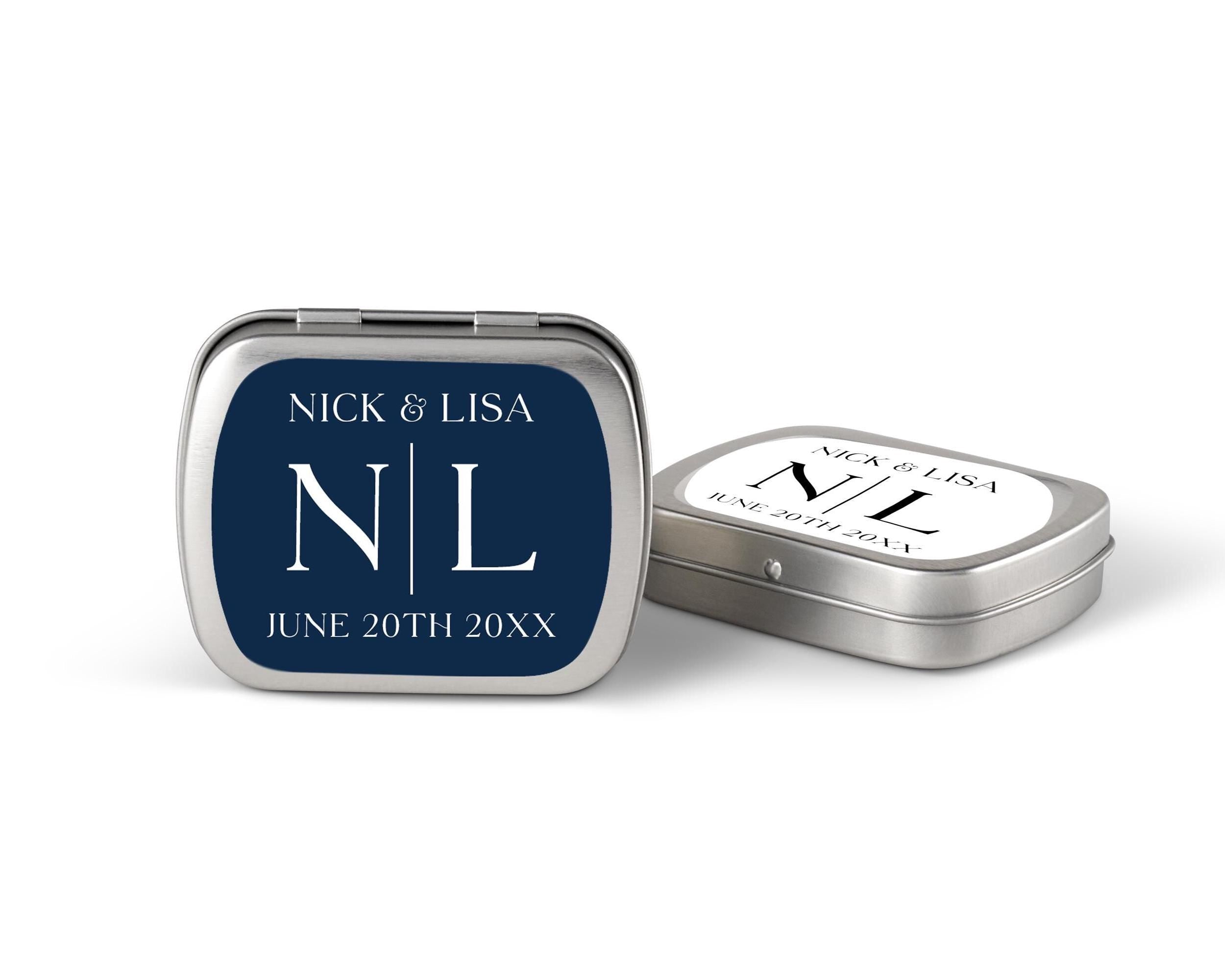 Wedding Couple Initial Mint Tins, Personalized Monogram Bridal Favors, Empty Favor Candy Tin