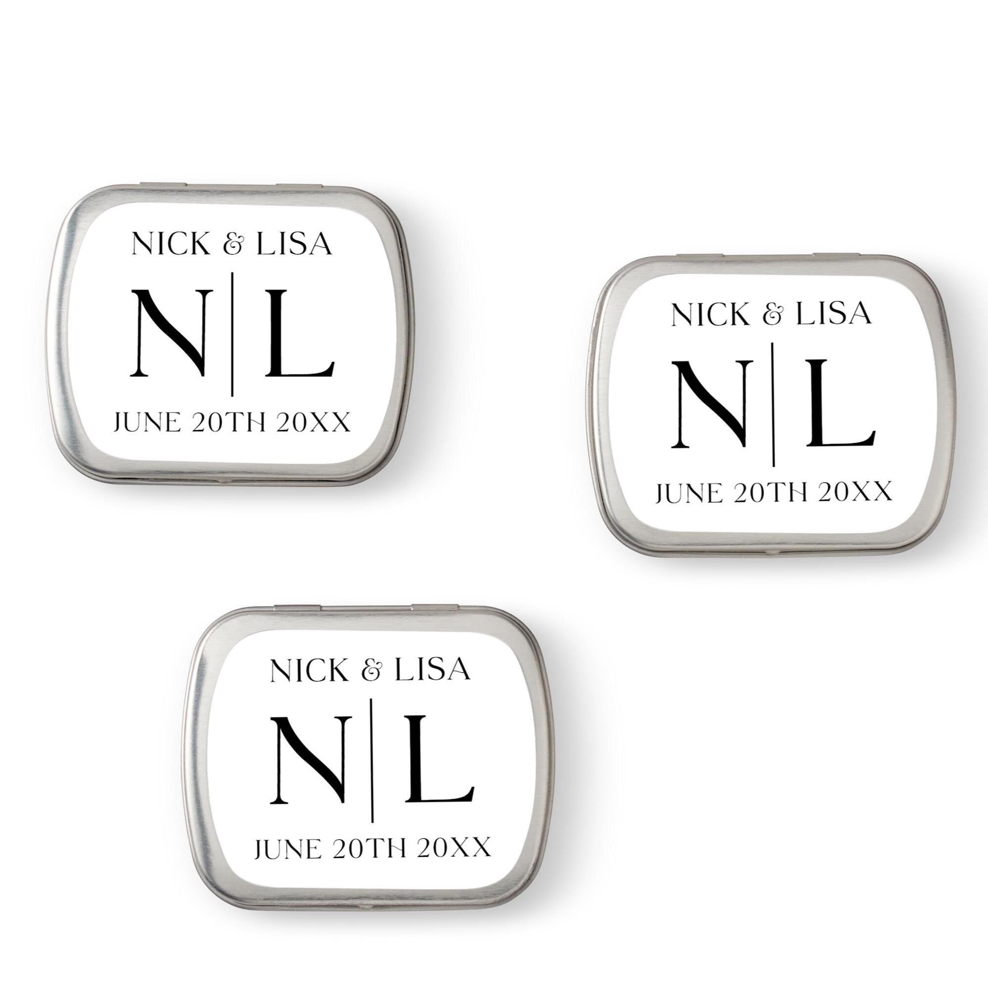 Wedding Couple Initial Mint Tins, Personalized Monogram Bridal Favors, Empty Favor Candy Tin