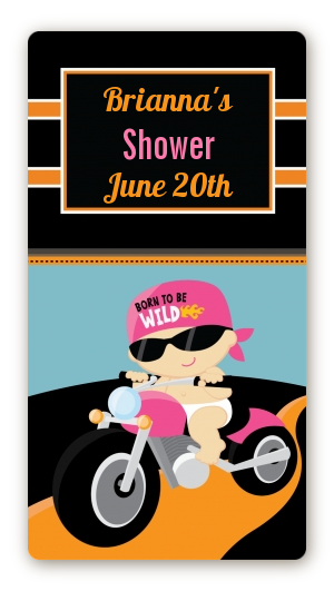 Motorcycle Baby Girl - Custom Rectangle Baby Shower Sticker/Labels