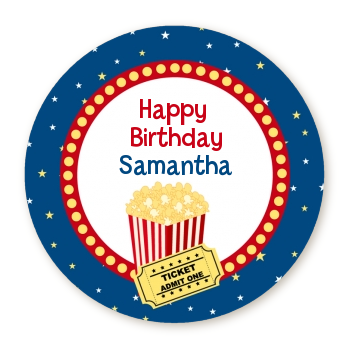 Movie Theater - Round Personalized Birthday Party Sticker Labels