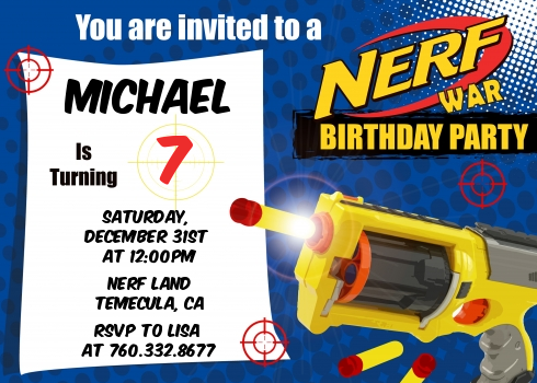 Nerf Gun - Birthday Party Invitations
