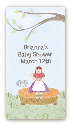 Nursery Rhyme - Lil Miss Muffett - Custom Rectangle Baby Shower Sticker/Labels