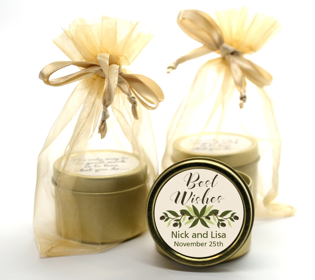 Olive Branch - Bridal Shower Gold Tin Candle Favors