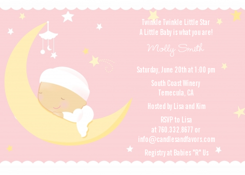 Over The Moon Girl - Baby Shower Invitations