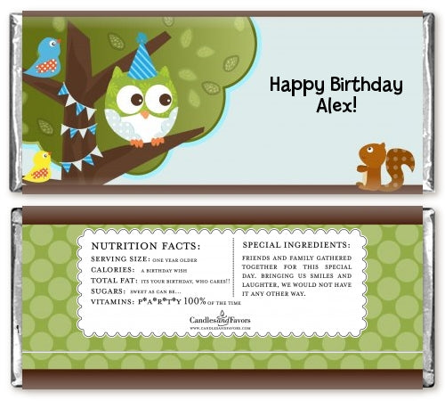 Owl Birthday Boy - Personalized Birthday Party Candy Bar Wrappers